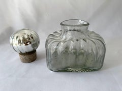 1980's Mexican Hand Blown Glass Decanter with Mercury Glass Sphere Stopper