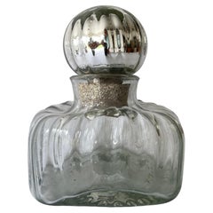 1980's Mexican Hand Blown Glass Decanter with Mercury Glass Sphere Stopper