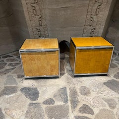 1980s Nightstands Burlwood & Chrome After Milo Baughman