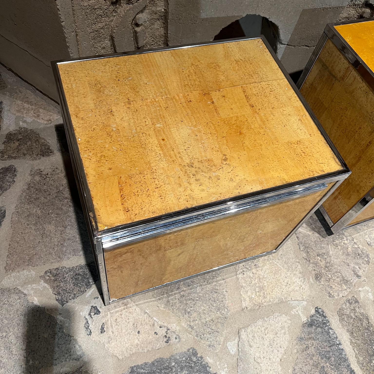 Late 20th Century 1980s Nightstands Burlwood & Chrome After Milo Baughman For Sale