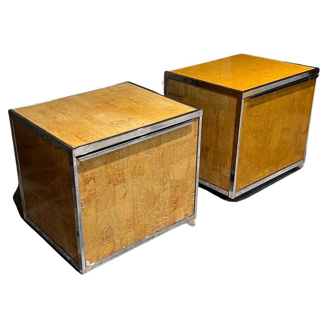 1980s Mexican Modernism Nightstands in Burlwood & Chrome Style of Milo Baughman For Sale 4