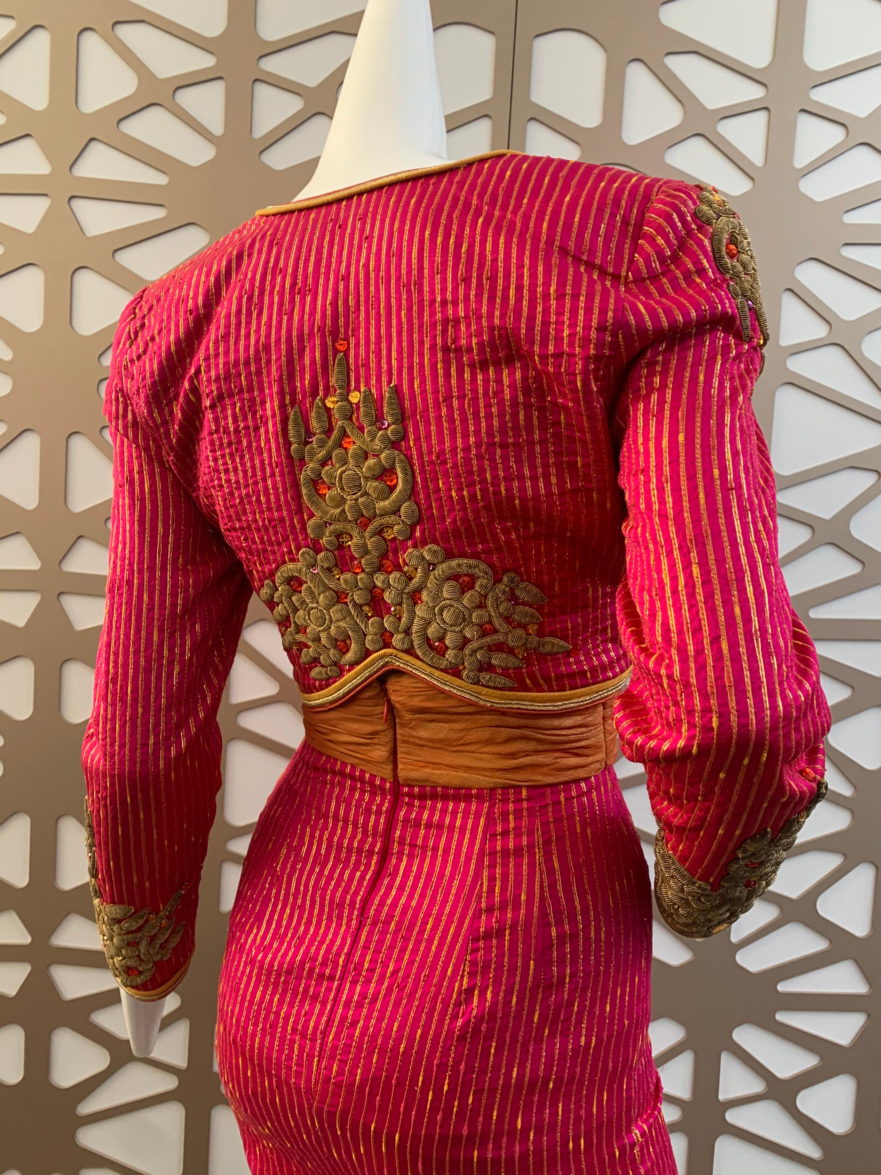 1980s Michael Casey 2-Piece Mini Skirt Suit In Fuchsia Pinstripe & Gold Braid 11