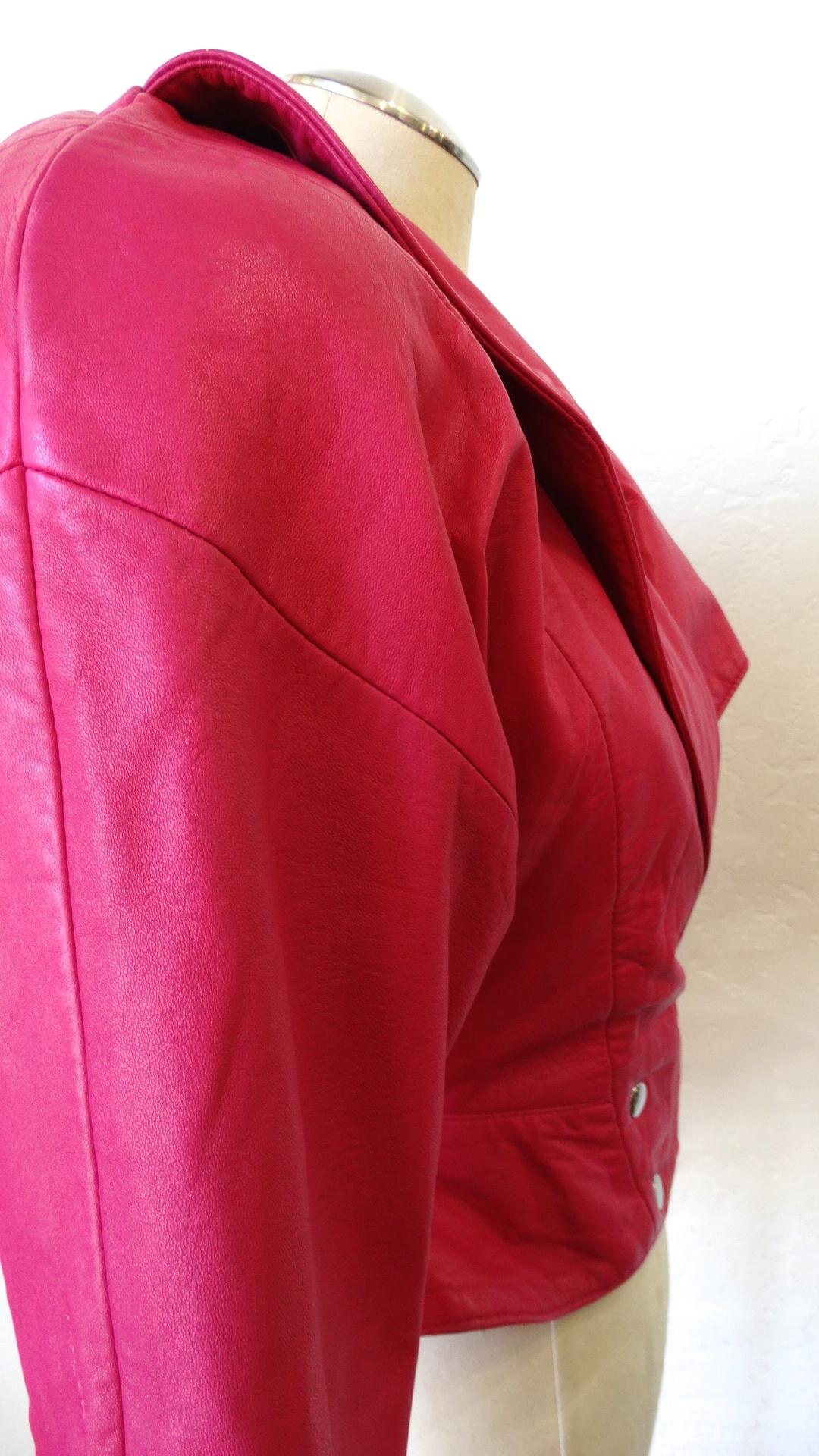 Michael Hoban 1980s Hot Pink Cropped Leather Jacket 4
