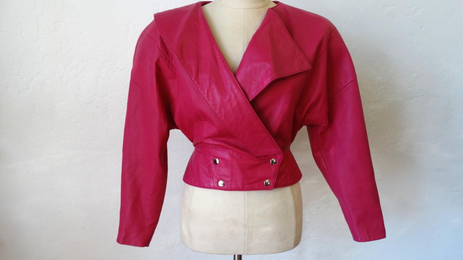 Michael Hoban 1980s Hot Pink Cropped Leather Jacket 5