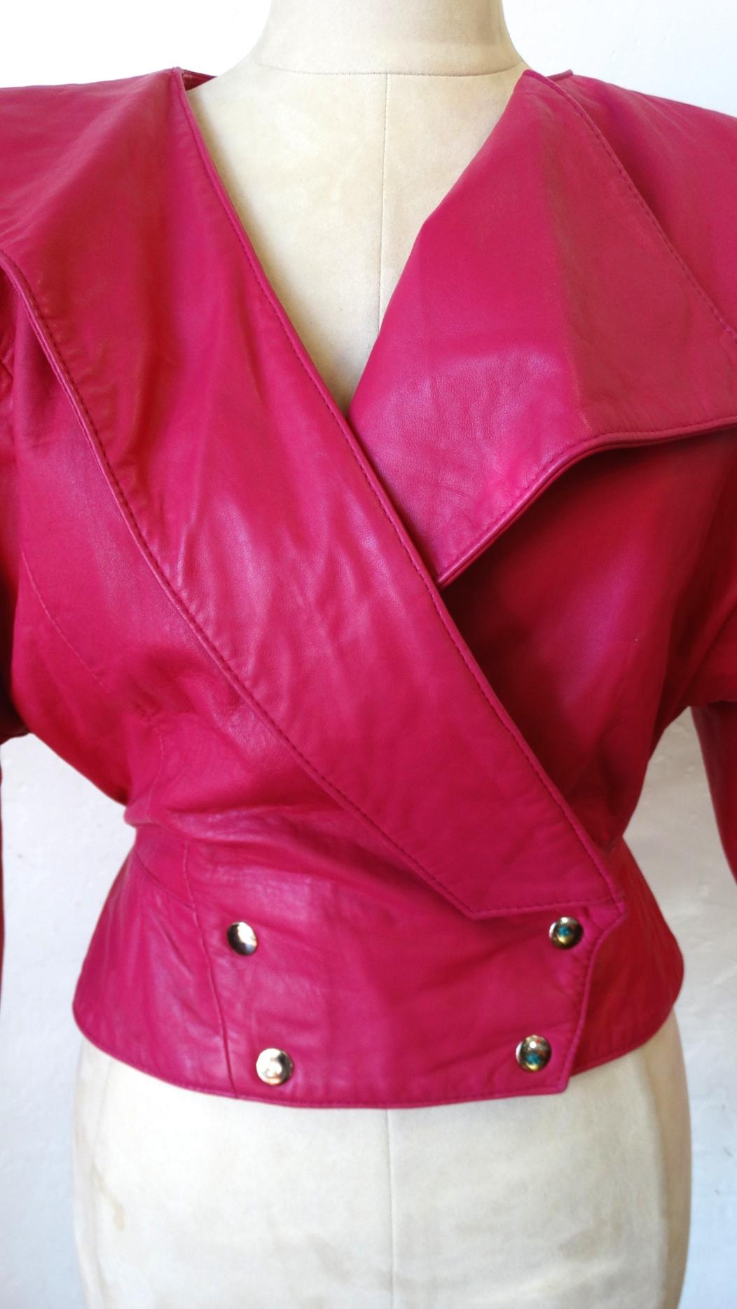 Michael Hoban 1980s Hot Pink Cropped Leather Jacket 6