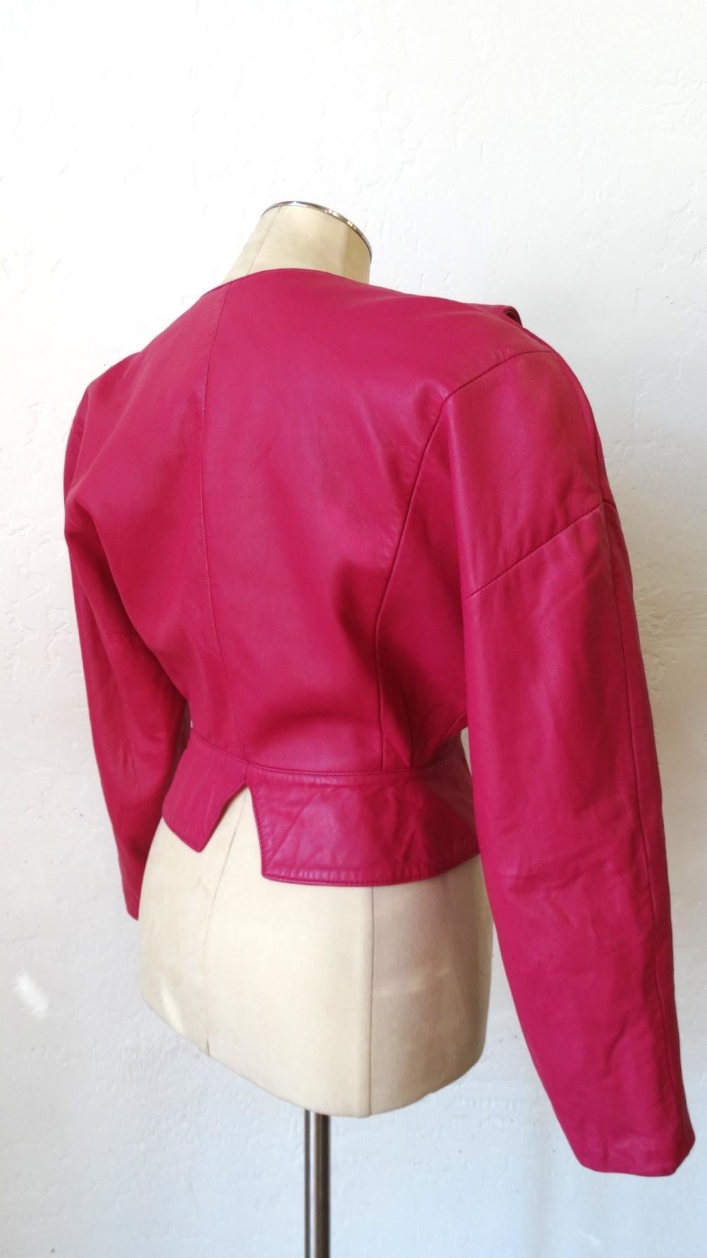 Michael Hoban 1980s Hot Pink Cropped Leather Jacket 7
