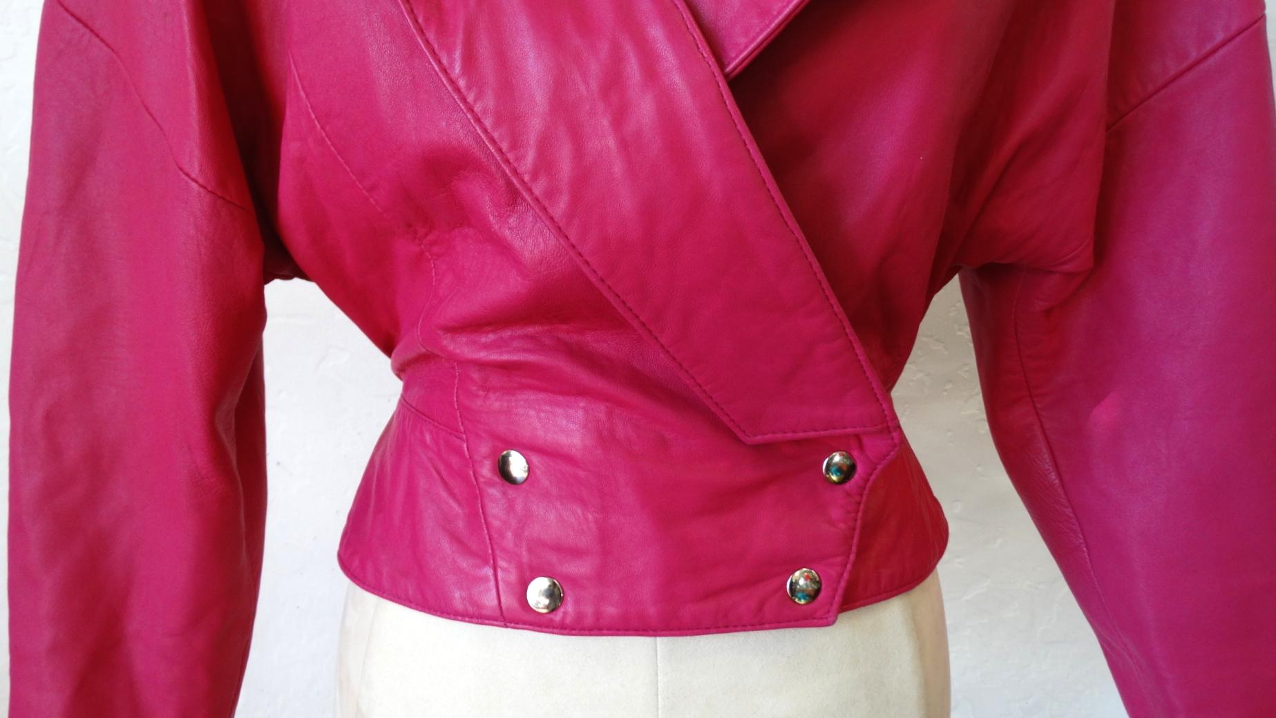 Women's Michael Hoban 1980s Hot Pink Cropped Leather Jacket