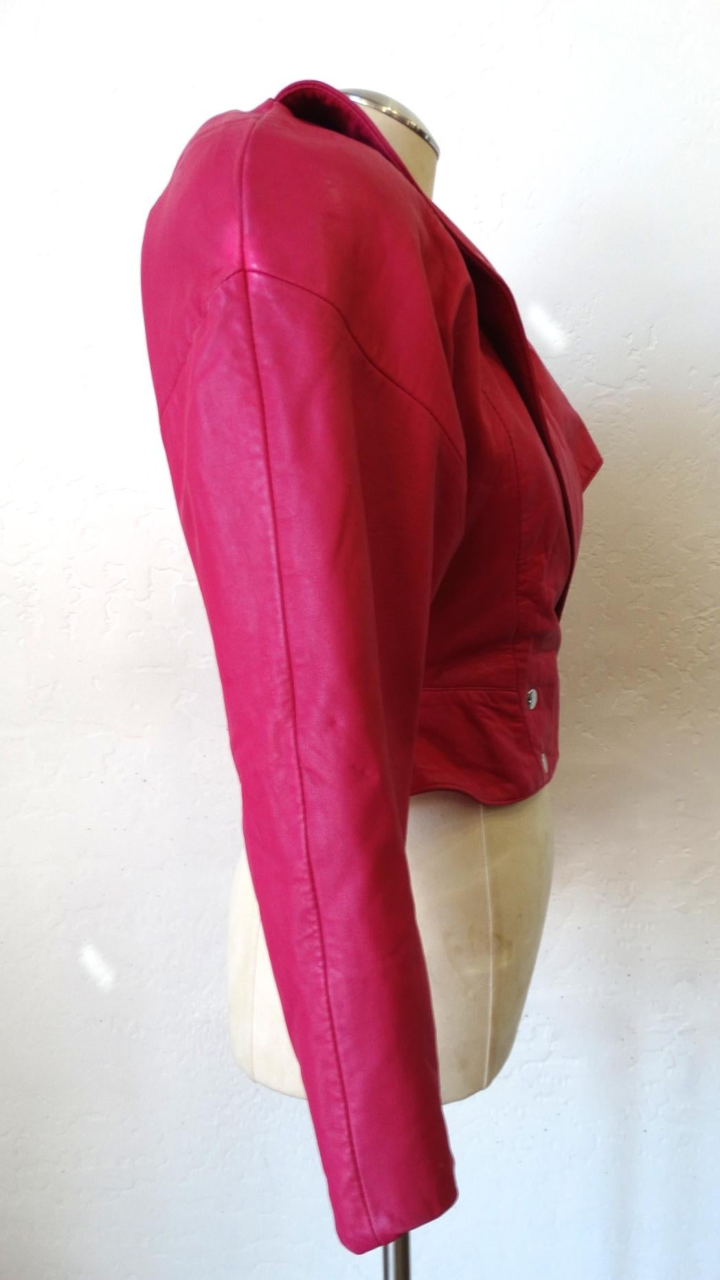 Michael Hoban 1980s Hot Pink Cropped Leather Jacket 1