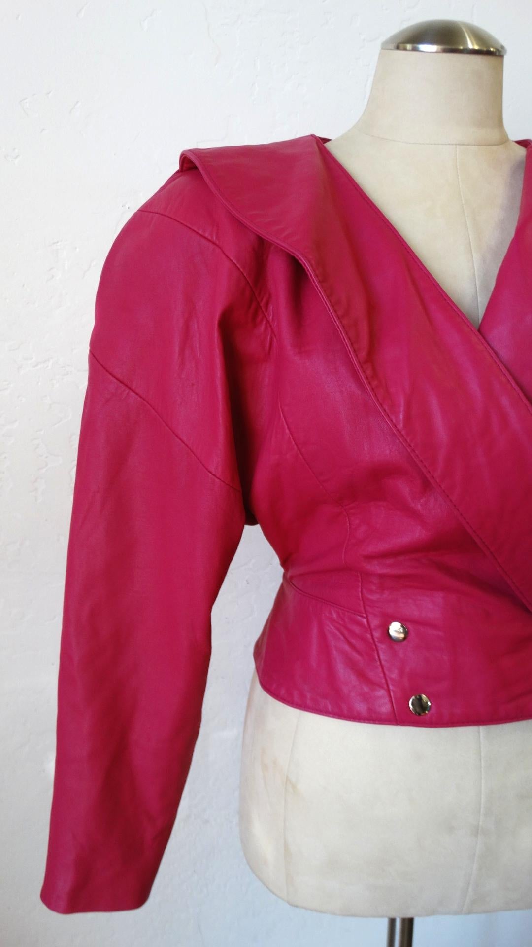Michael Hoban 1980s Hot Pink Cropped Leather Jacket 2