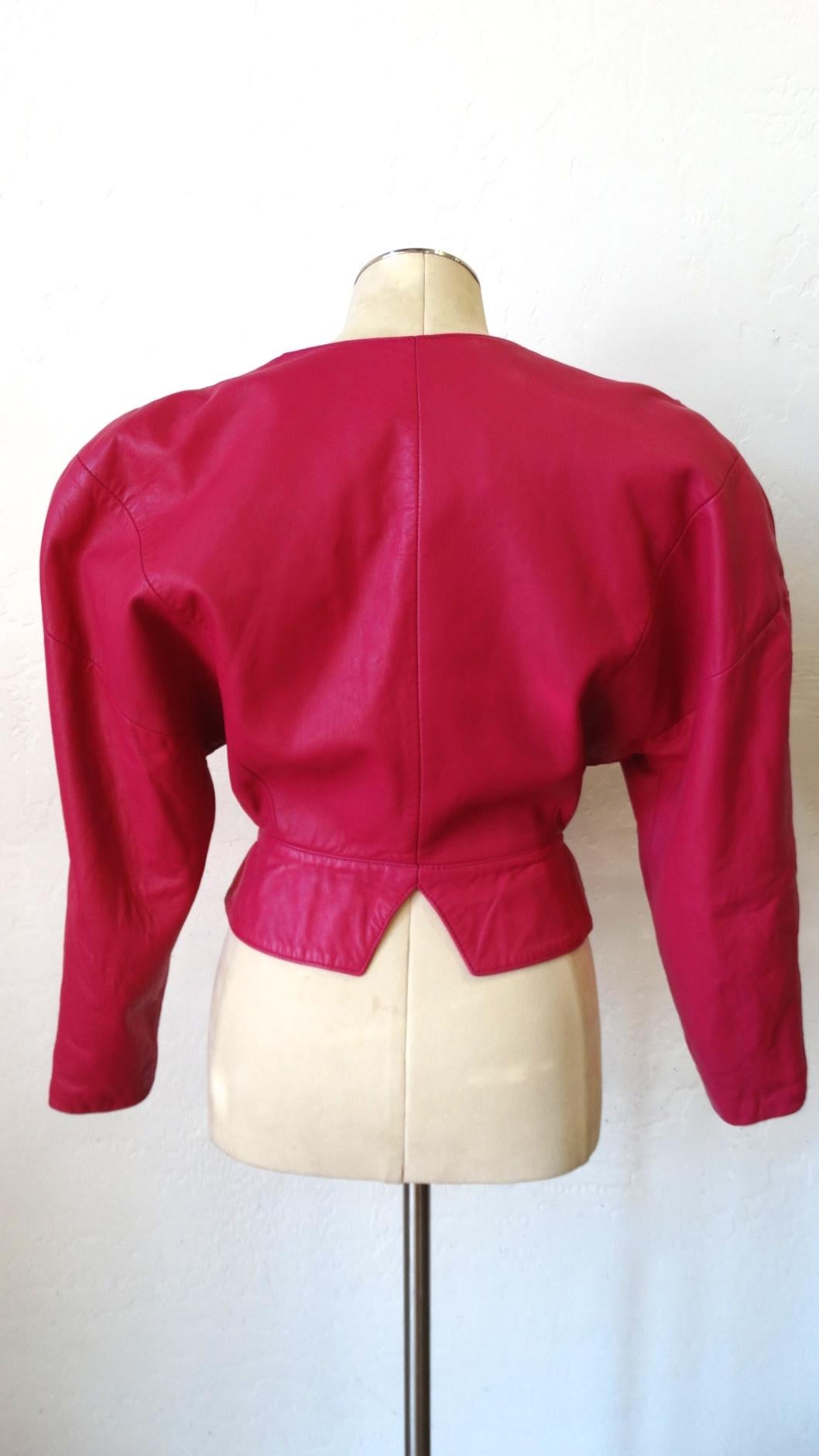 Michael Hoban 1980s Hot Pink Cropped Leather Jacket 3