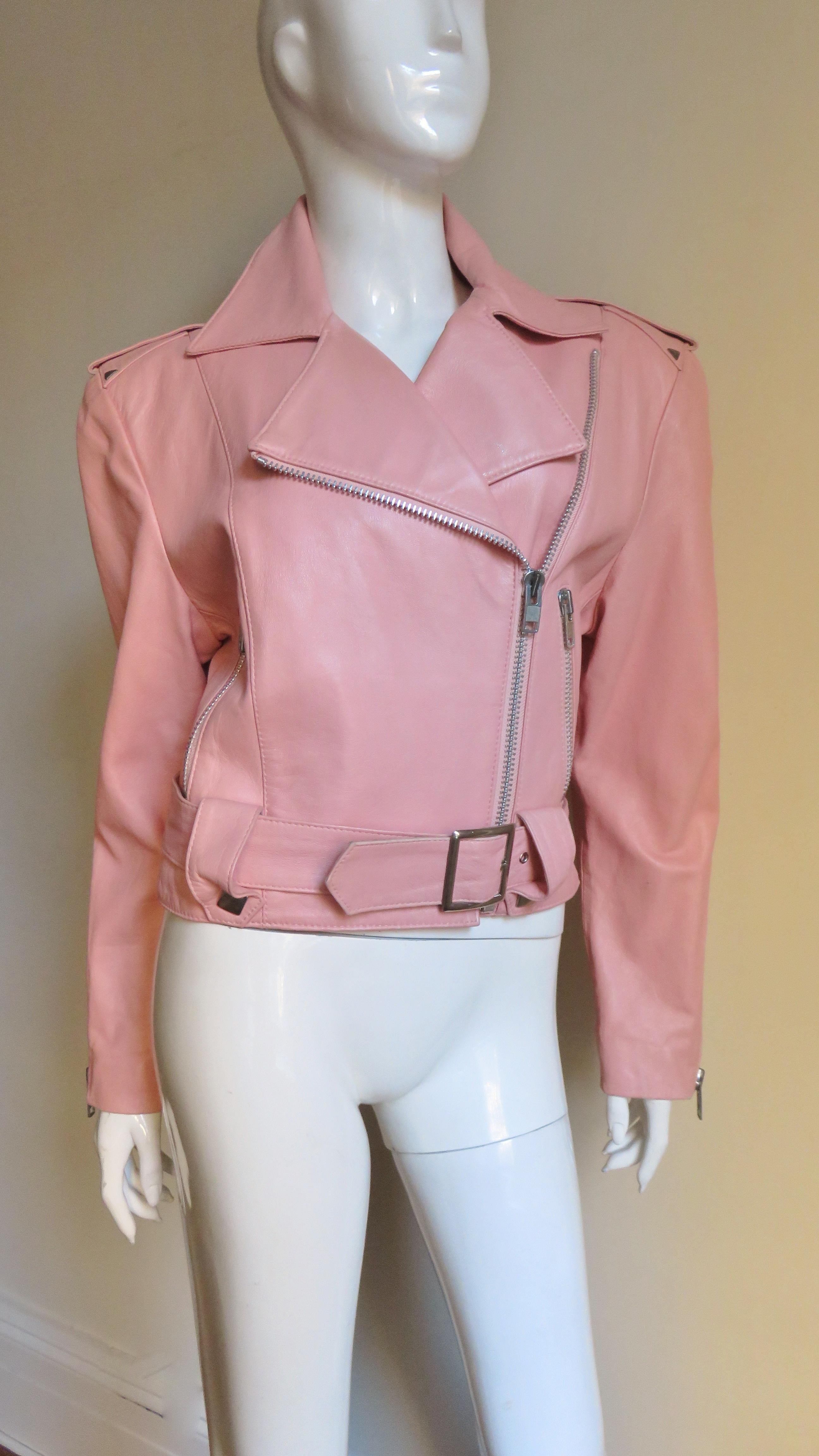 Pink 1980s Michael Hoban North Beach Leather Motorcycle Jacket