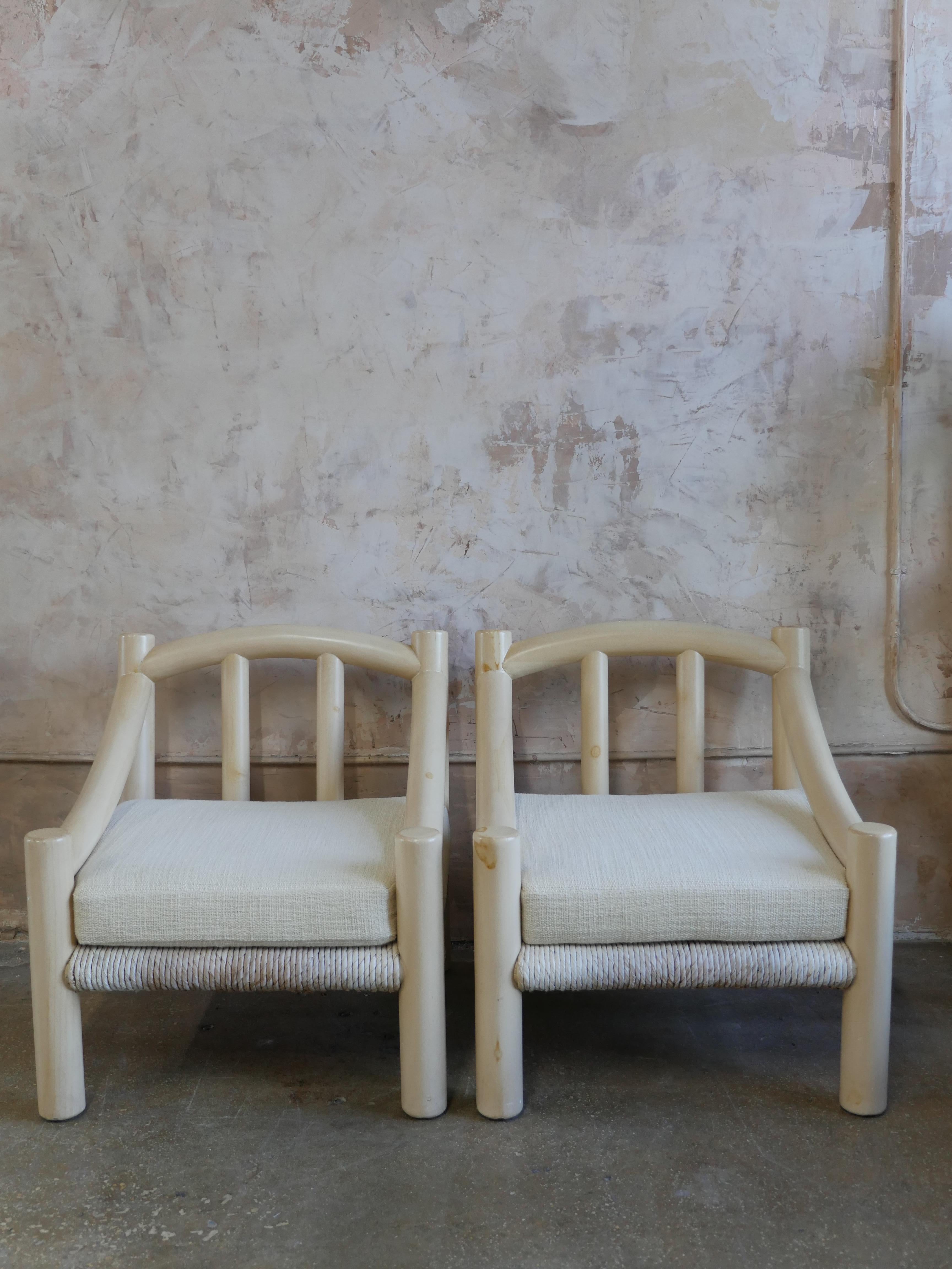 1980s Michael Taylor Lounge Chairs with Elitis Linen Upholstery, Set of 2 5
