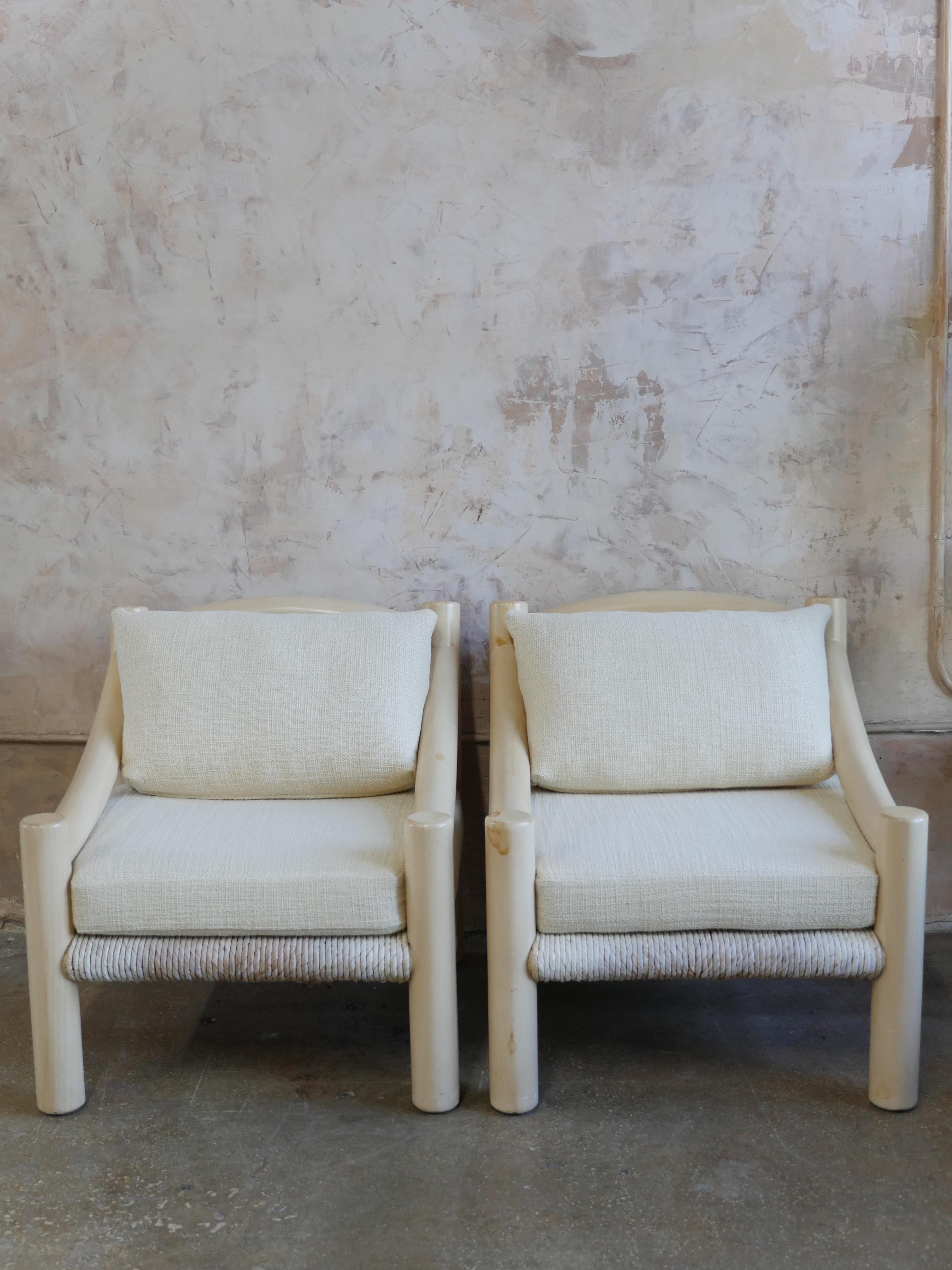 1980s Michael Taylor Lounge Chairs with Elitis Linen Upholstery, Set of 2 6