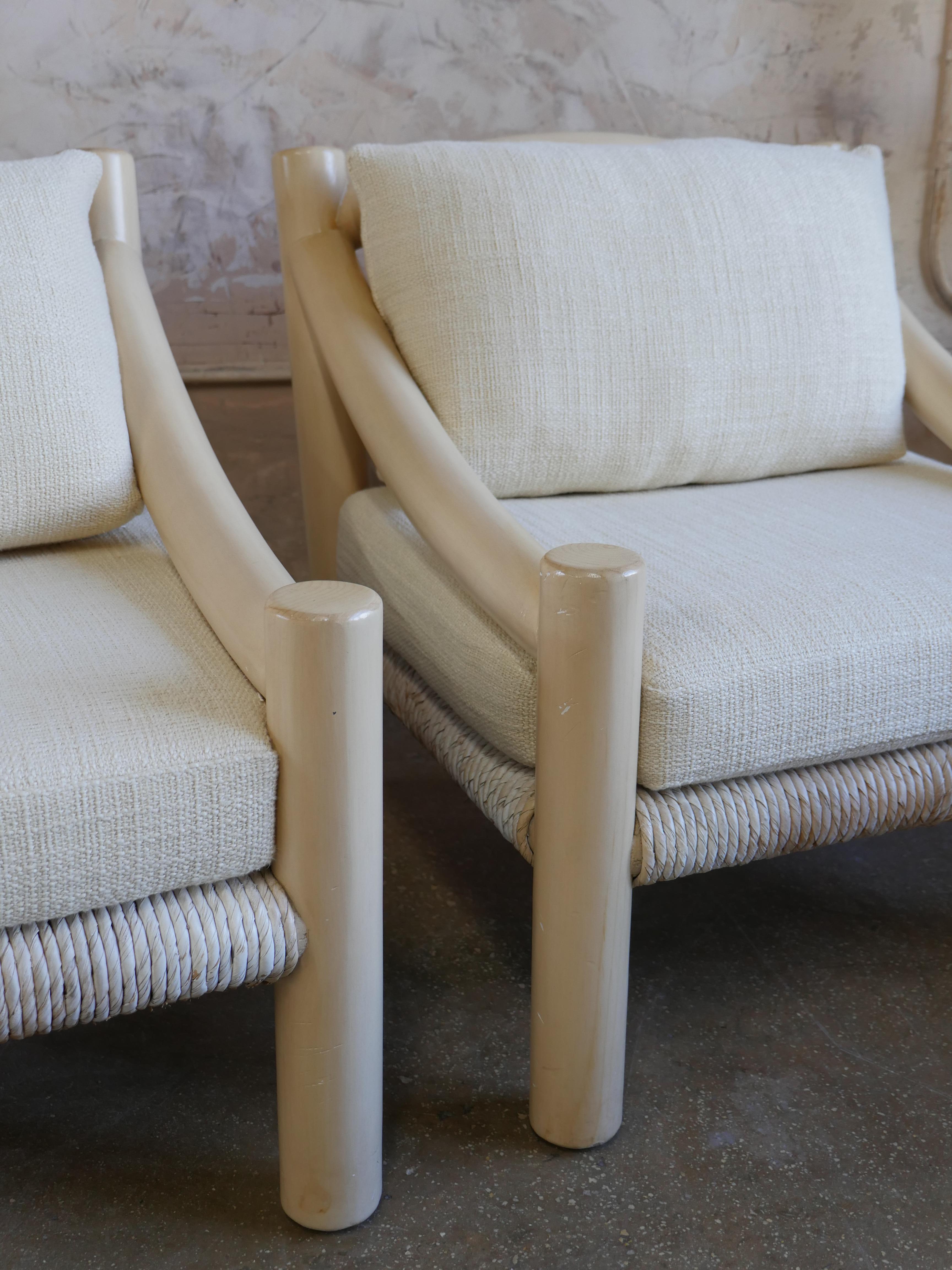 1980s Michael Taylor Lounge Chairs with Elitis Linen Upholstery, Set of 2 7