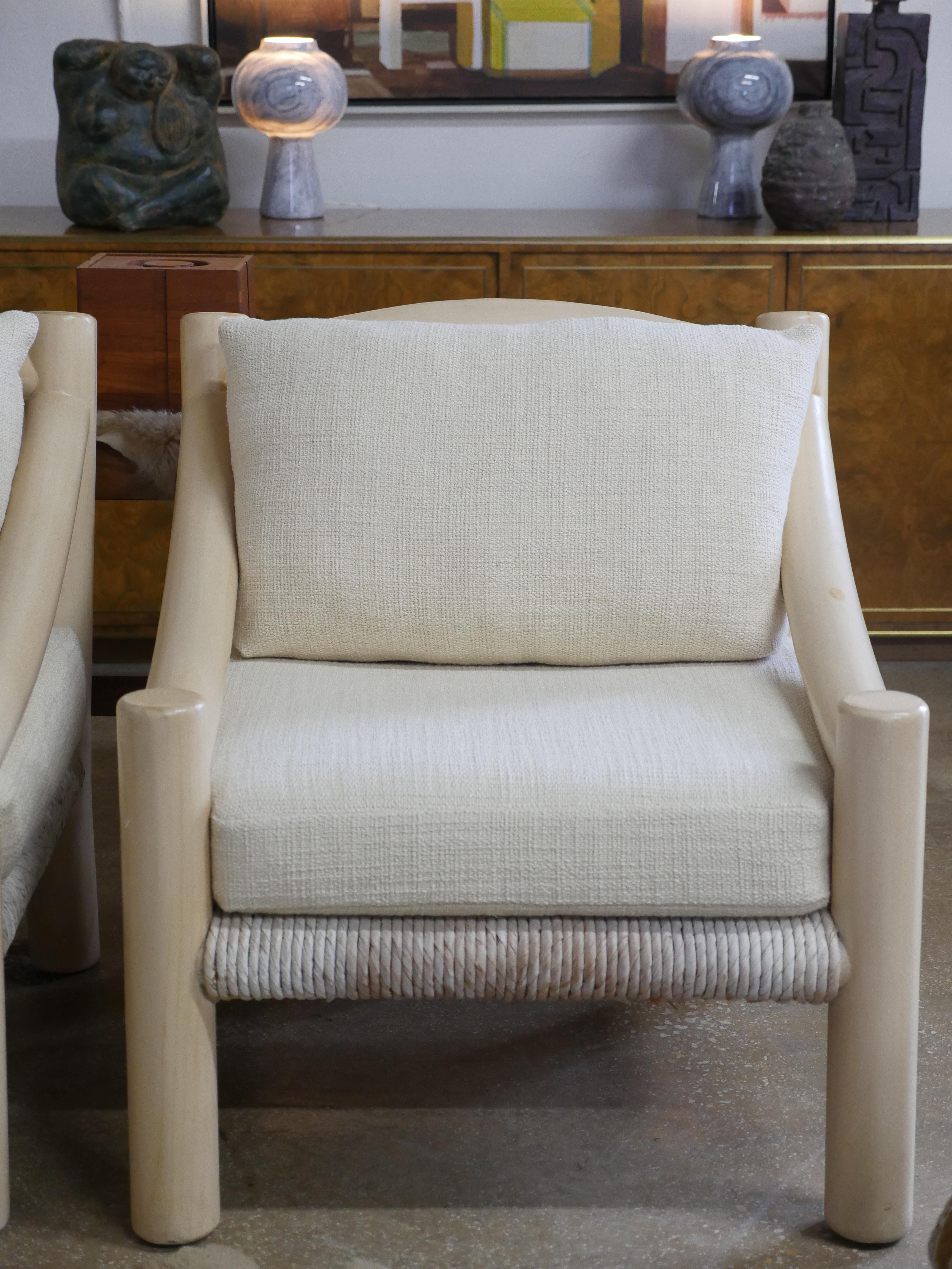 1980s Michael Taylor Lounge Chairs with Elitis Linen Upholstery, Set of 2 2