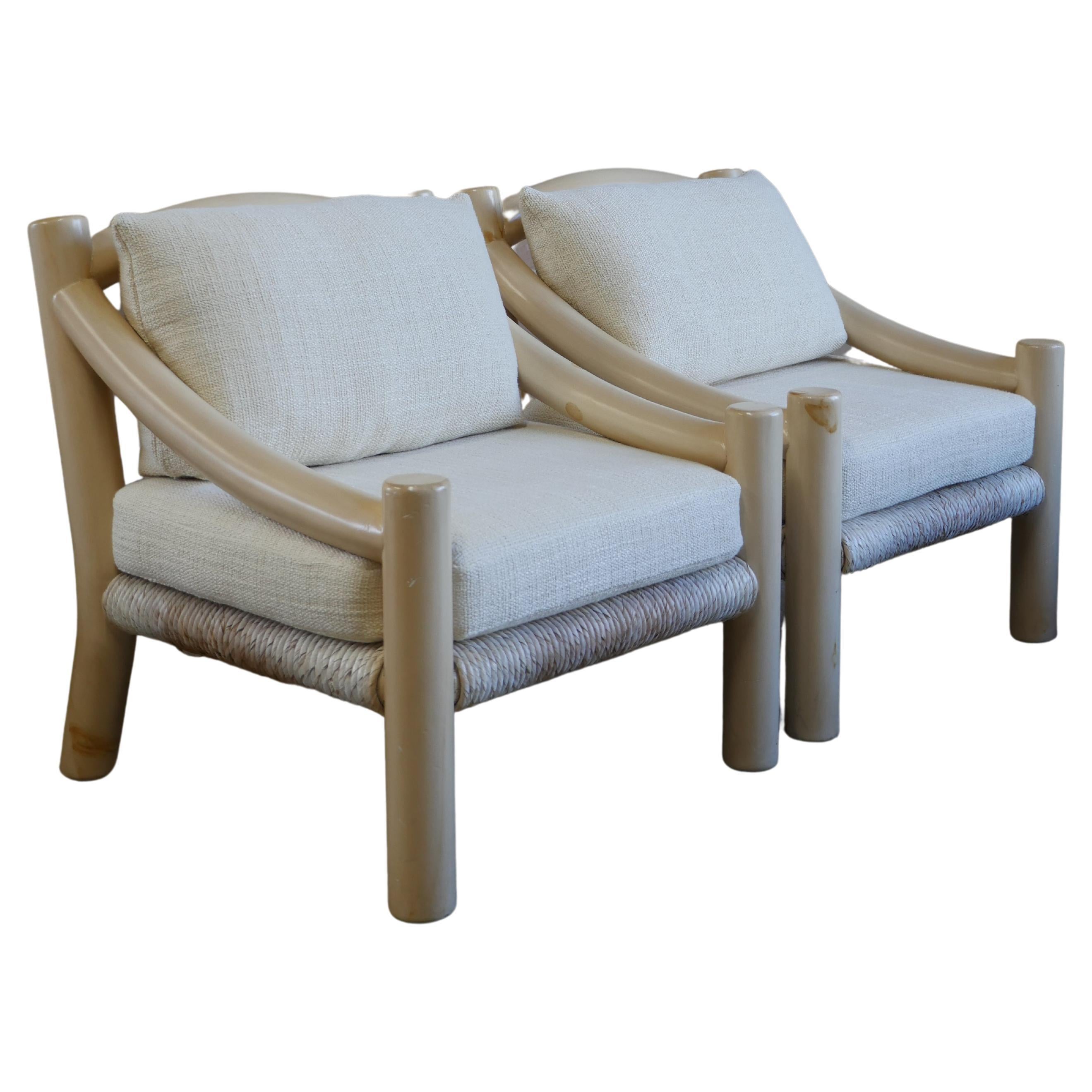 1980s Michael Taylor Lounge Chairs with Elitis Linen Upholstery, Set of 2