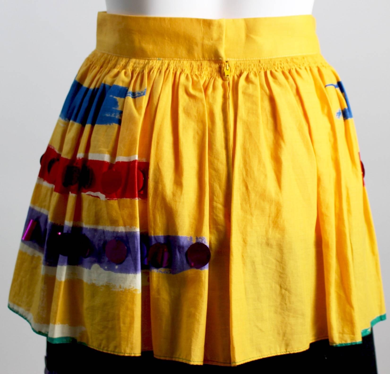  1980s Michaele Vollbrach Colorful Cotton Layered Gypsy Pheasant Skirt  For Sale 2
