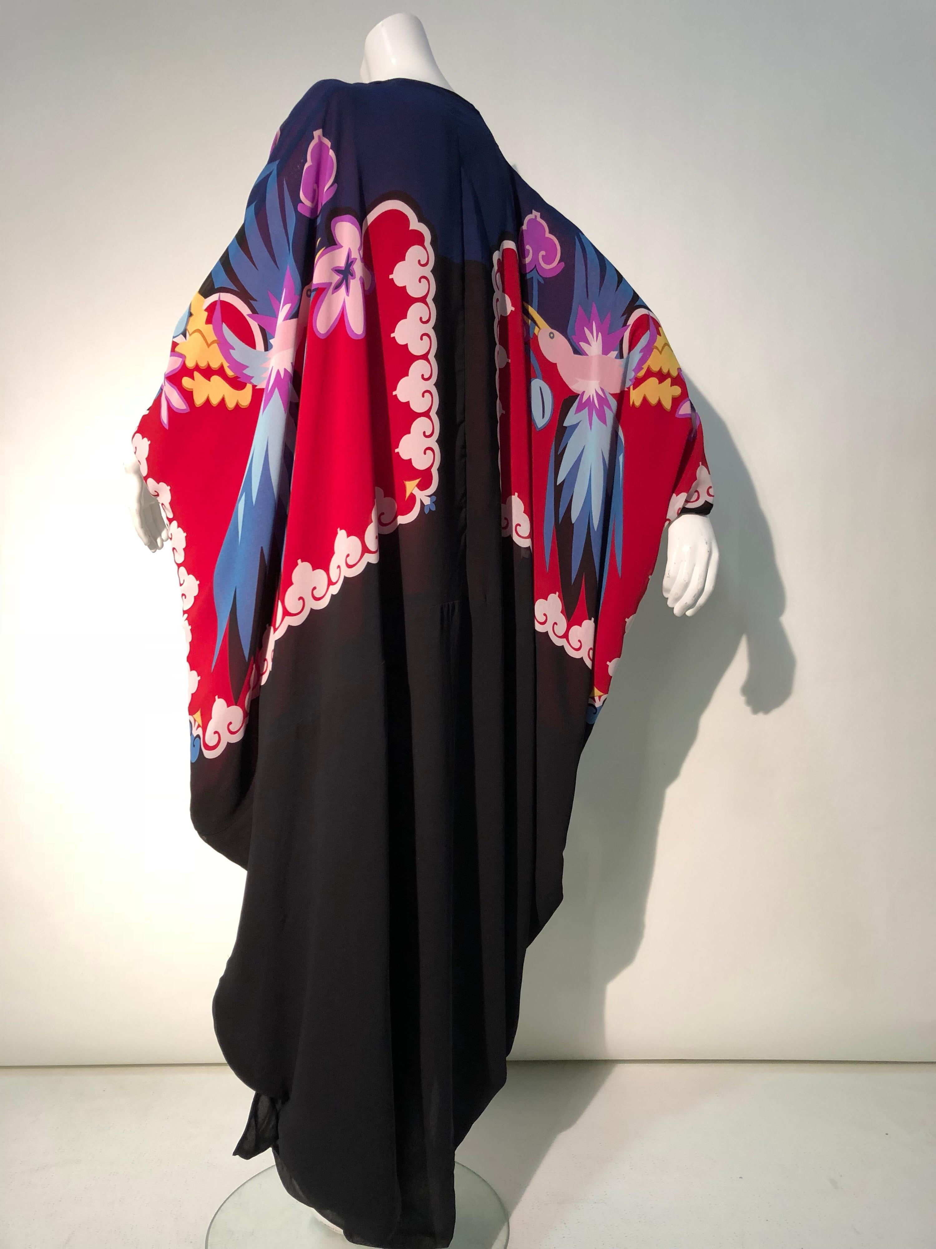 1980s Michaele Vollbracht Cocoon Kimono Rayon Crepe W/ Hand Painted Deco Birds 6