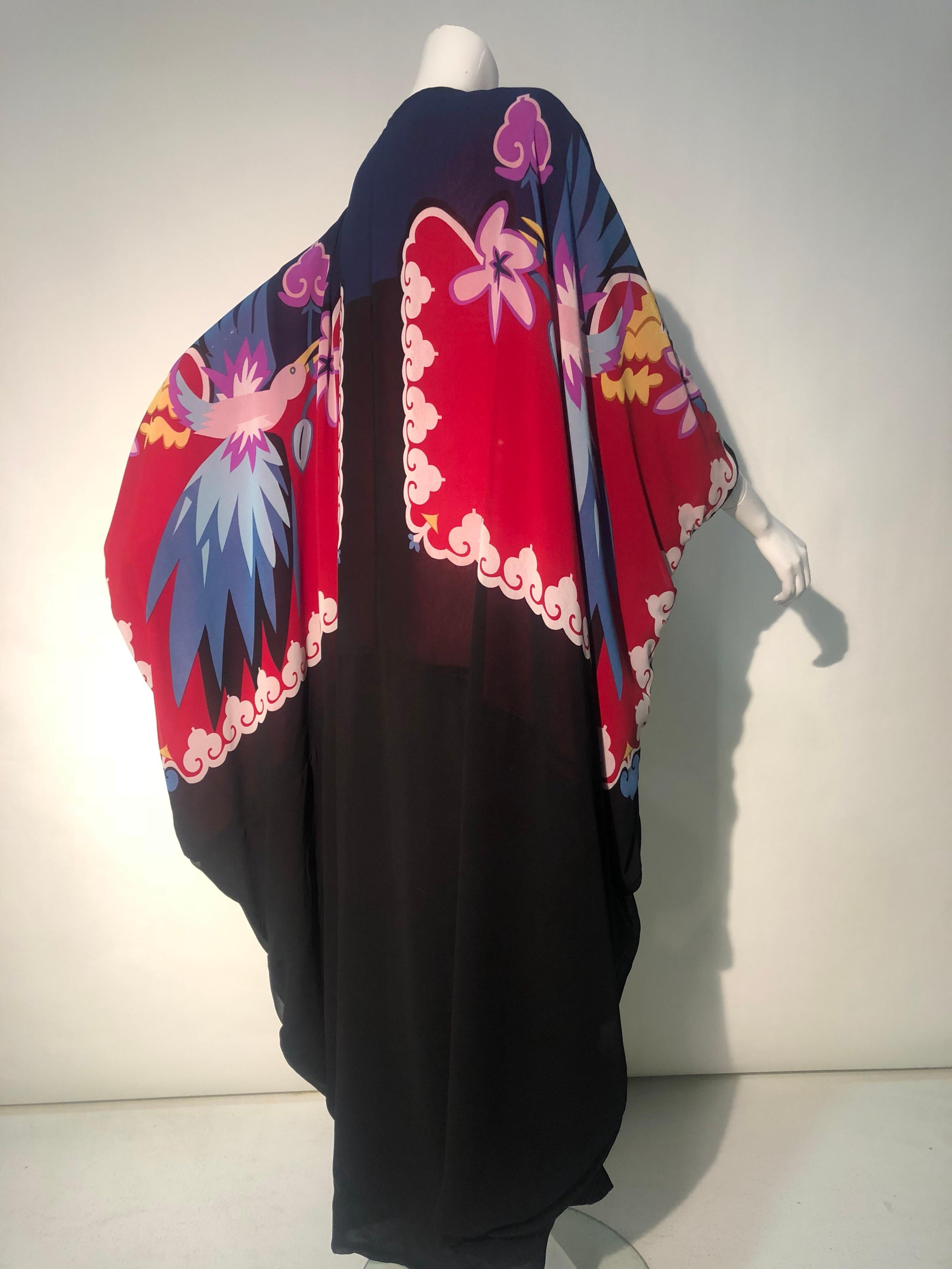 1980s Michaele Vollbracht Cocoon Kimono Rayon Crepe W/ Hand Painted Deco Birds 7