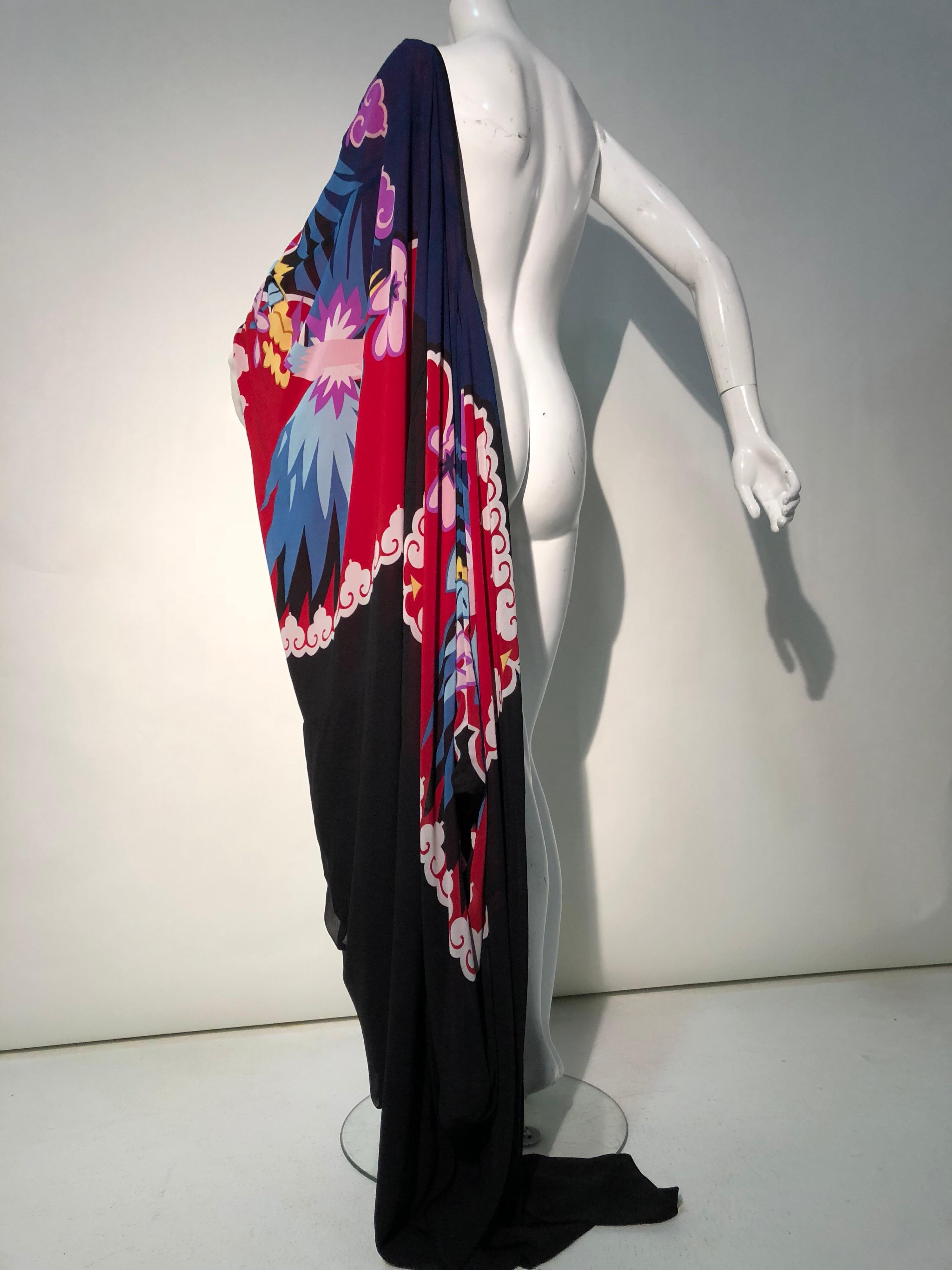 1980s Michaele Vollbracht Cocoon Kimono Rayon Crepe W/ Hand Painted Deco Birds 1