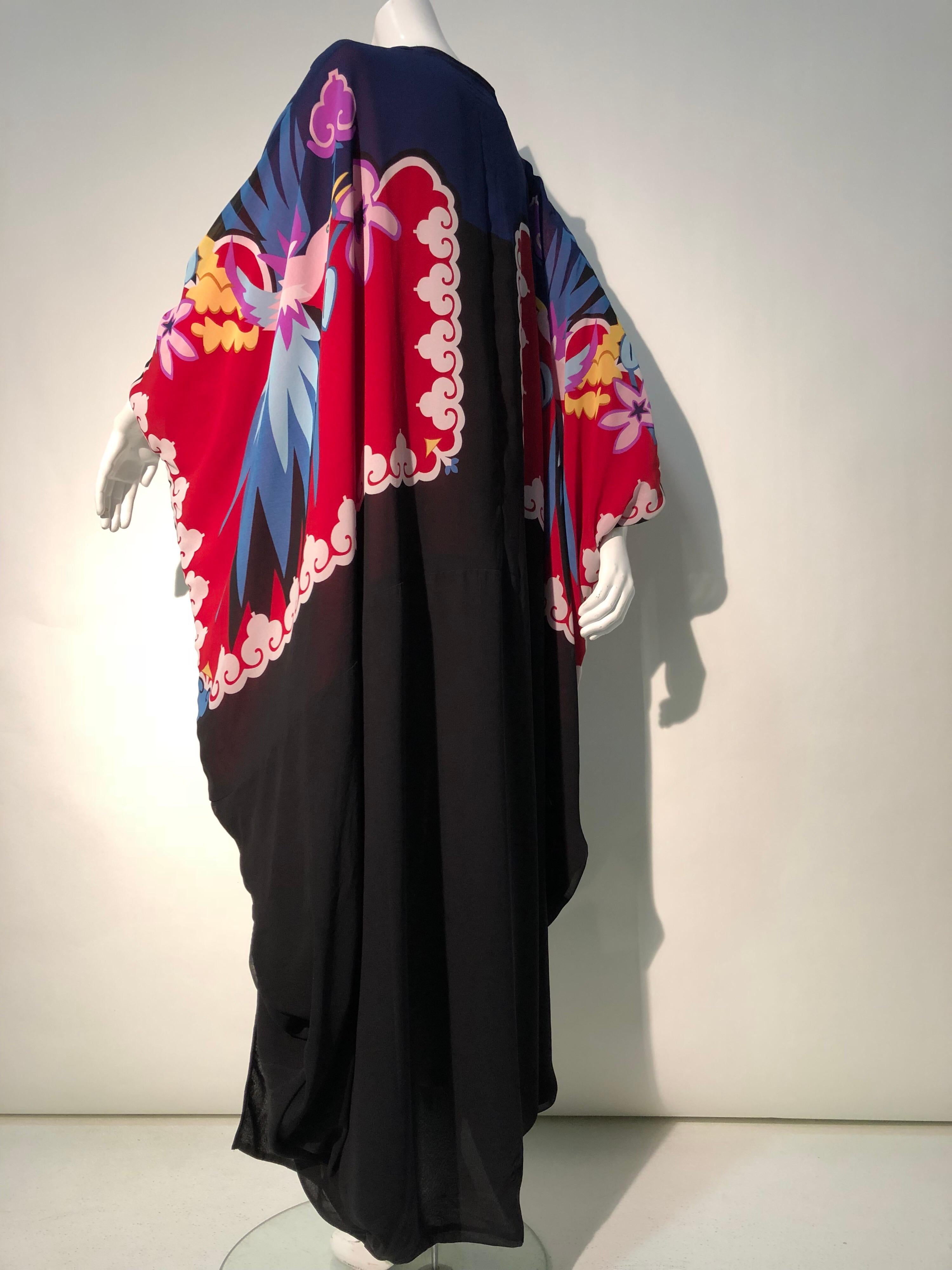 1980s Michaele Vollbracht Cocoon Kimono Rayon Crepe W/ Hand Painted Deco Birds 2