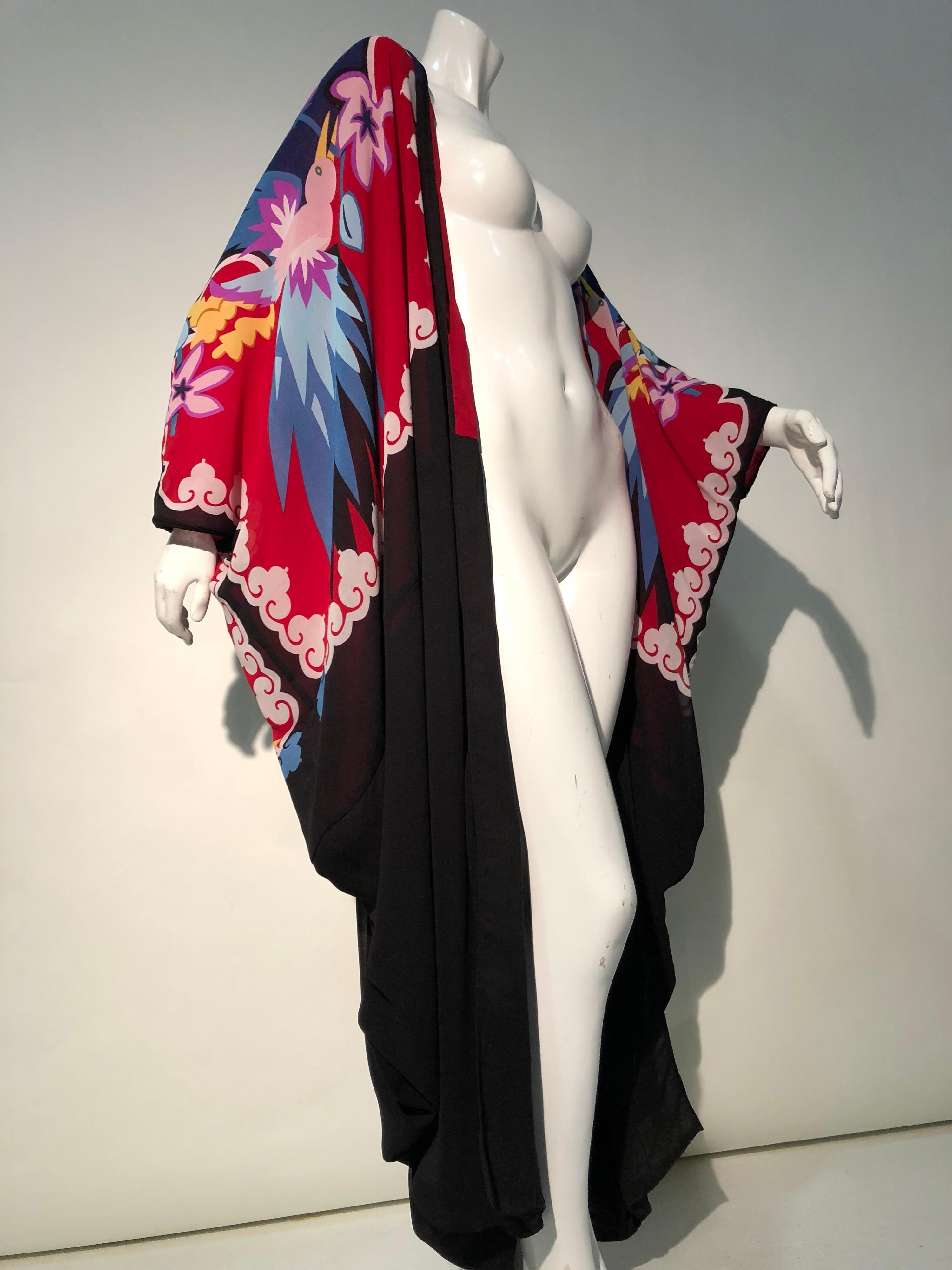 1980s Michaele Vollbracht Cocoon Kimono Rayon Crepe W/ Hand Painted Deco Birds 3