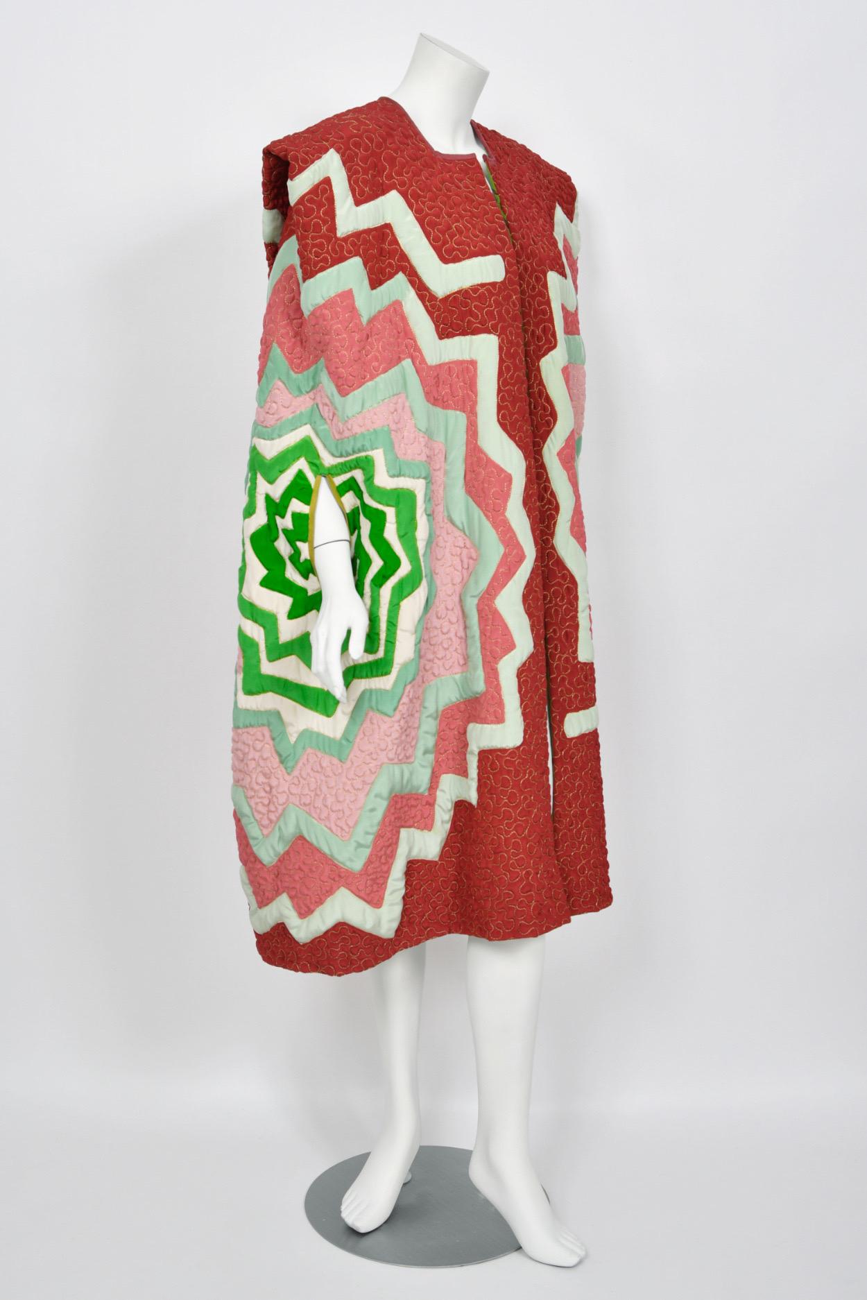 1980's Michaele Vollbracht Couture Iconic Metallic Embroidered Graphic Silk Cape For Sale 8