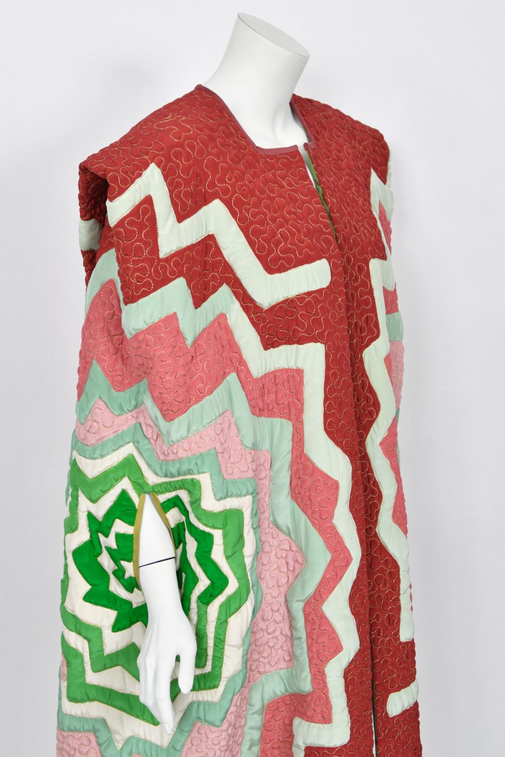 1980's Michaele Vollbracht Couture Iconic Metallic Embroidered Graphic Silk Cape For Sale 9