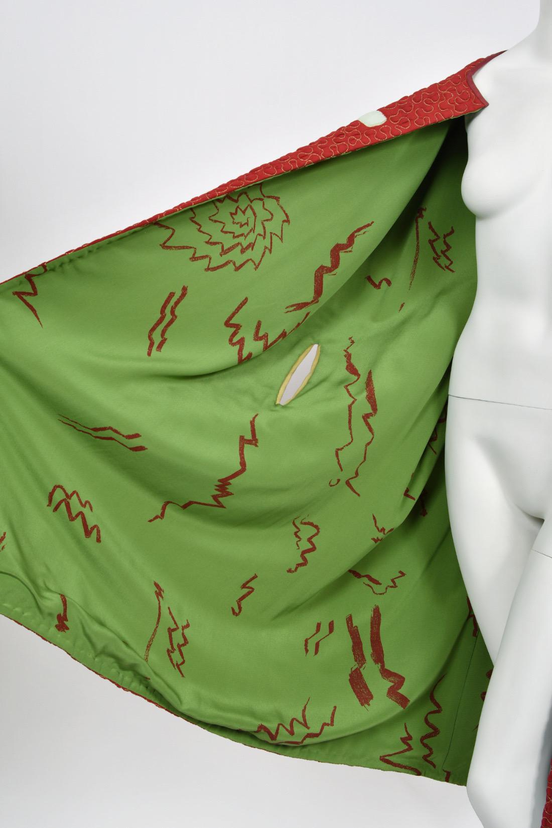 1980's Michaele Vollbracht Couture Iconic Metallic Embroidered Graphic Silk Cape For Sale 5