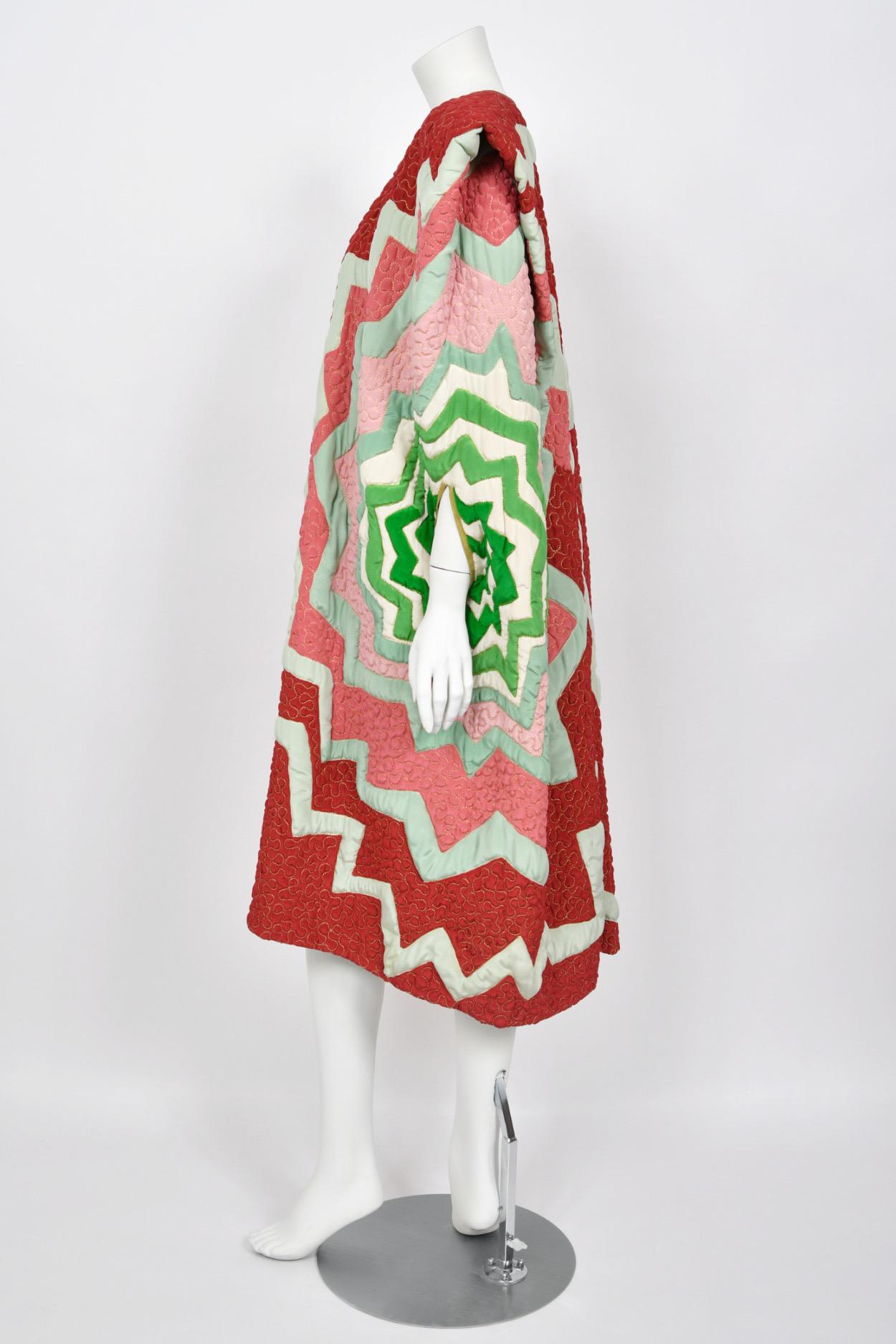 1980's Michaele Vollbracht Couture Iconic Metallic Embroidered Graphic Silk Cape For Sale 6