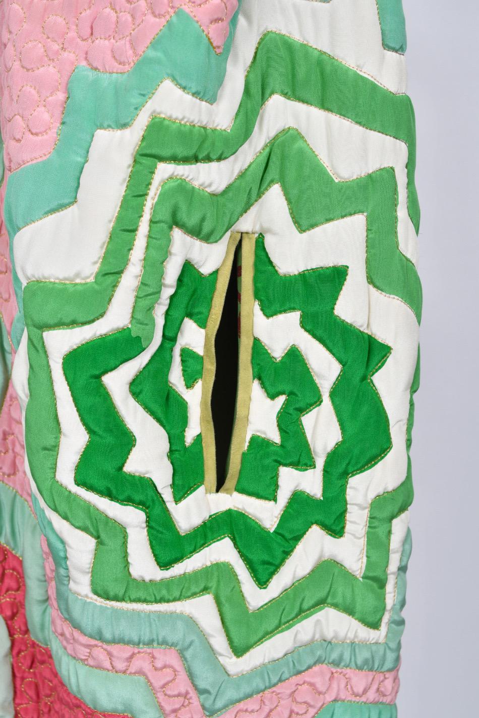 1980's Michaele Vollbracht Couture Iconic Metallic Embroidered Graphic Silk Cape For Sale 7