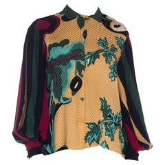 1980S Silk Graphic Botanical Printed Blouse