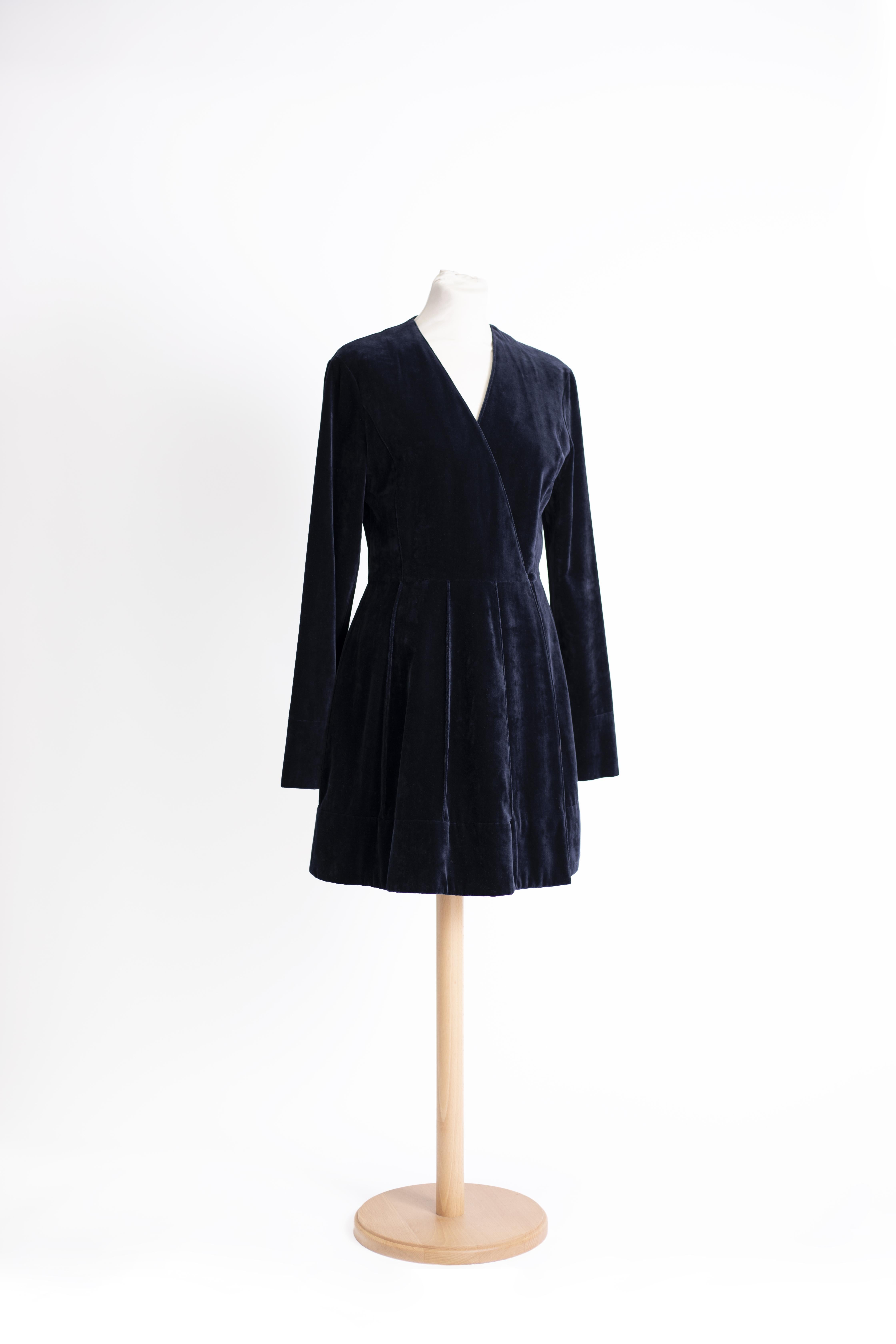 1980s Michel Klein Blue velvet dress  For Sale 1