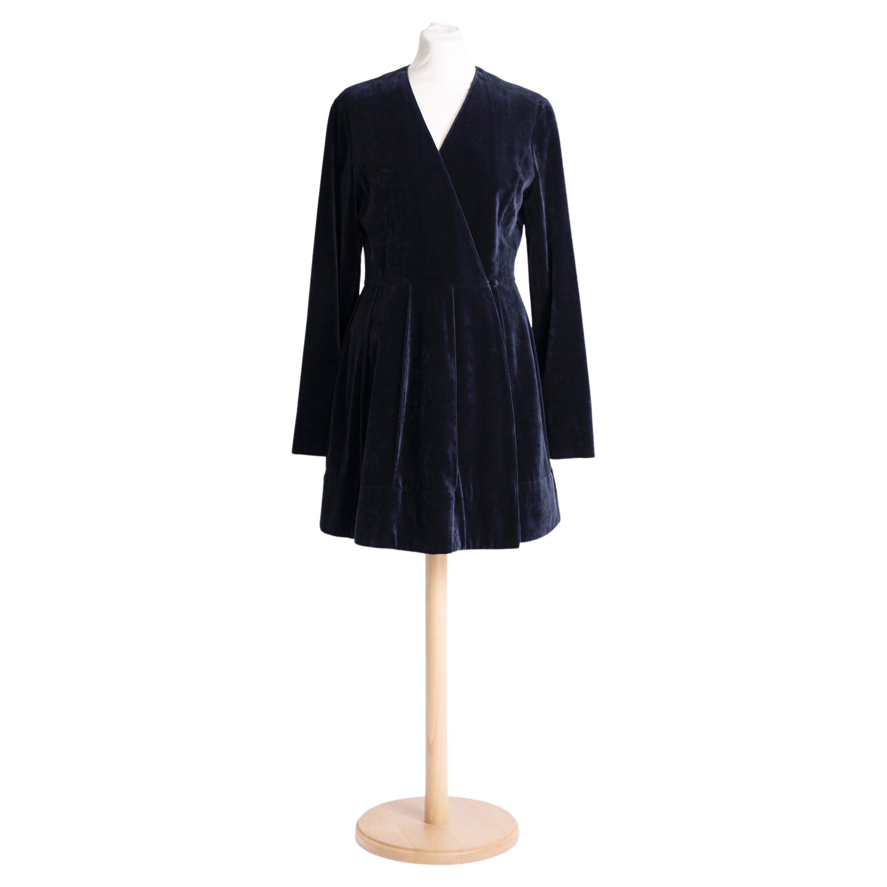 1980s Michel Klein Blue velvet dress  For Sale