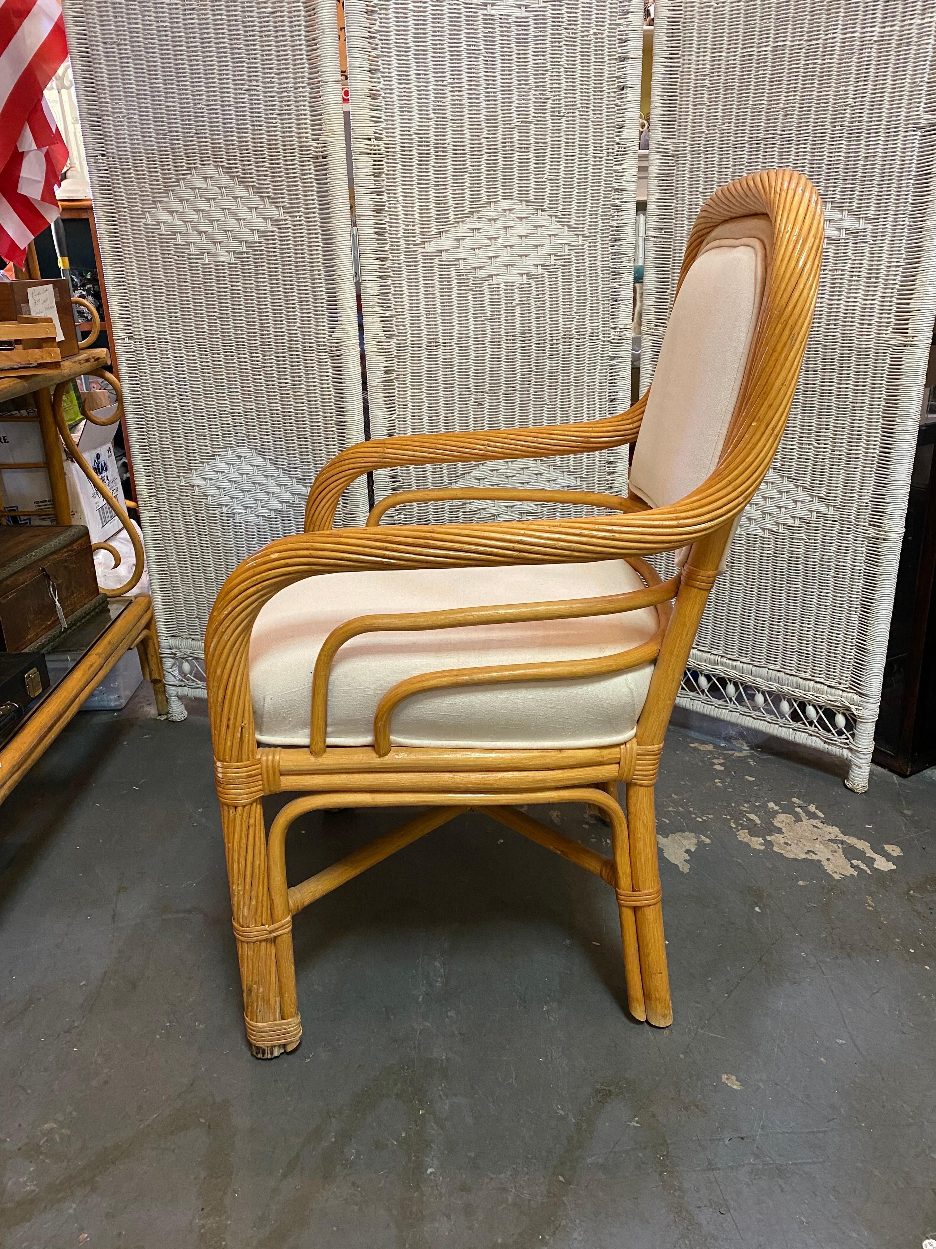 Mid-Century Modern 1980s Midcentury Boho Chic Rattan and Bamboo Side Chair For Sale