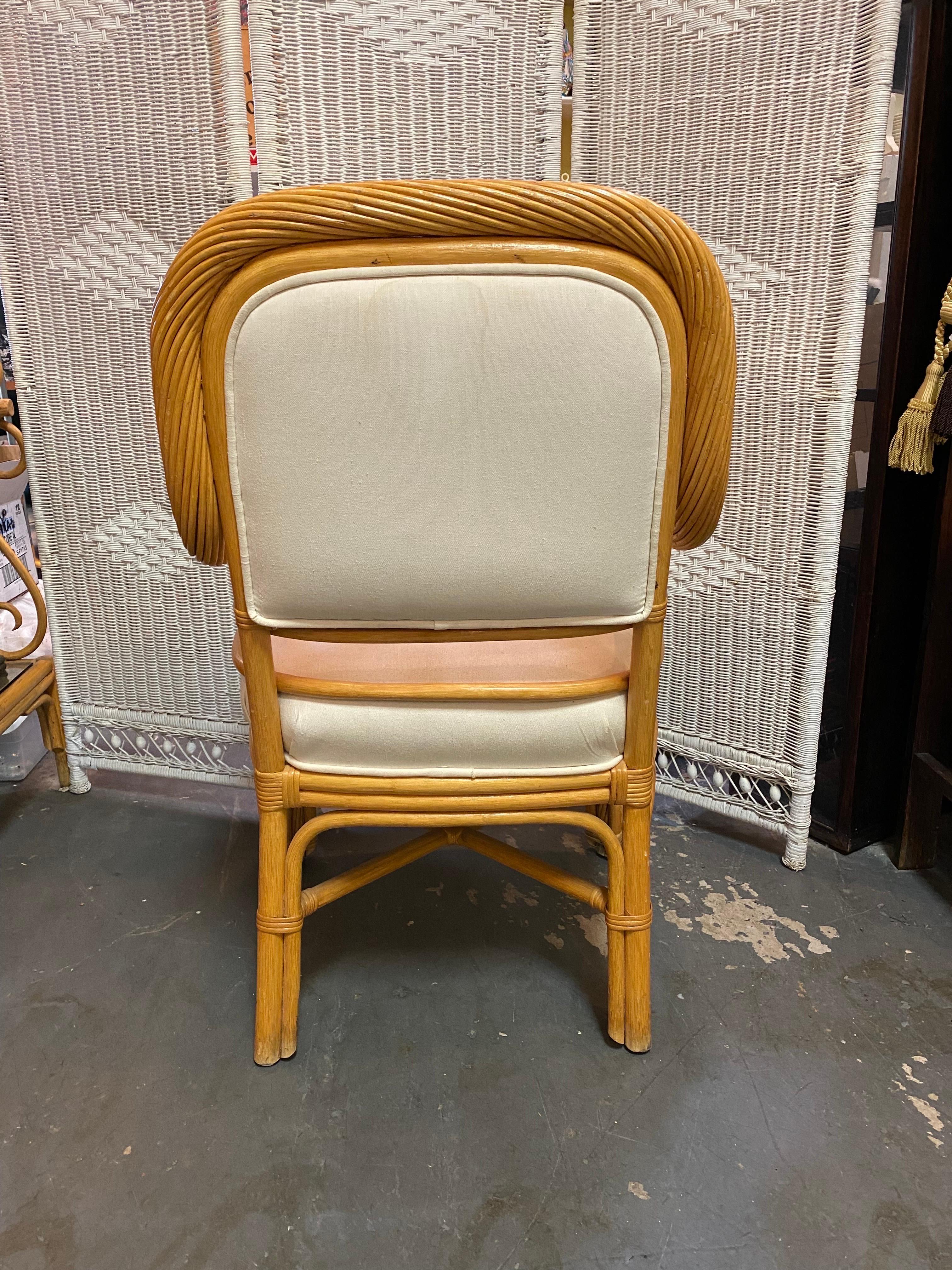 American 1980s Midcentury Boho Chic Rattan and Bamboo Side Chair For Sale