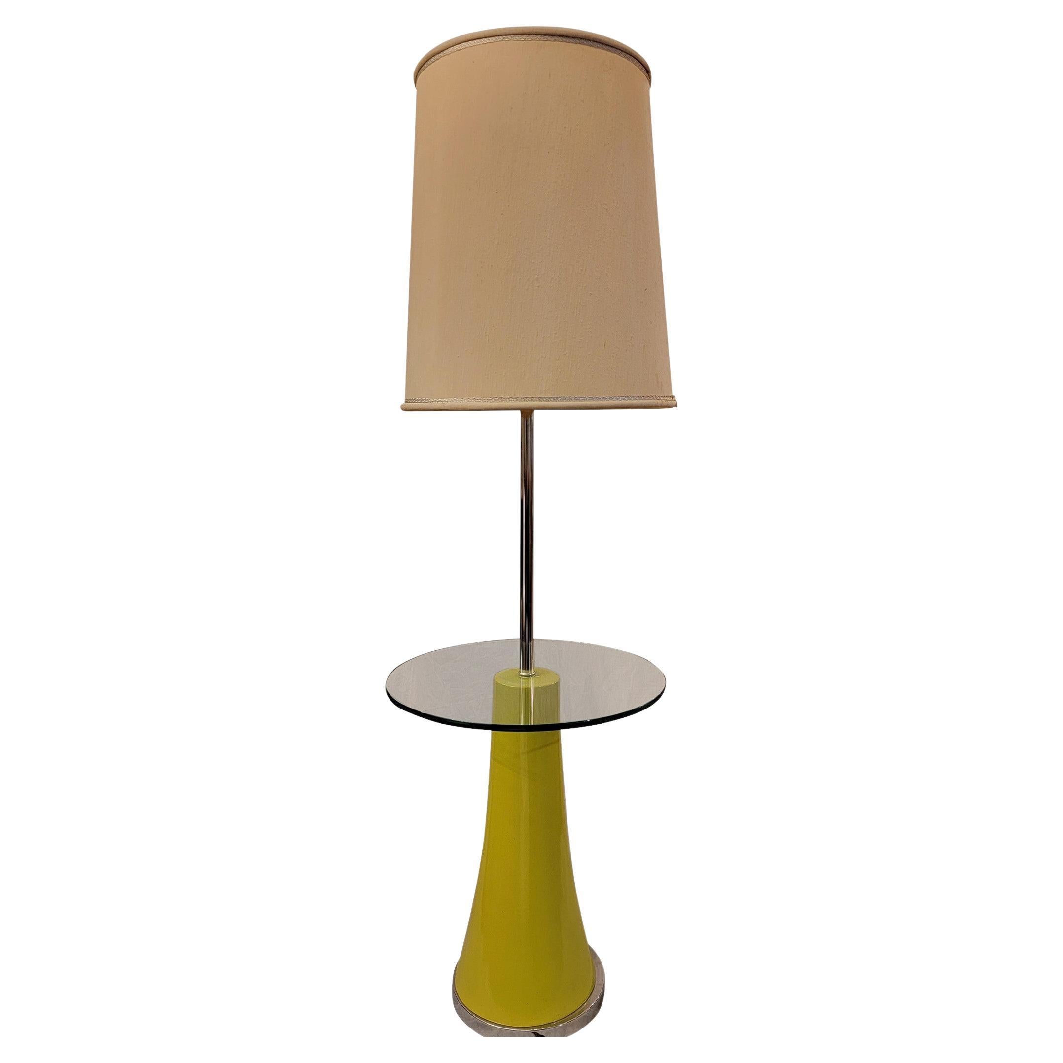 1980s Midcentury Chrome and Lacquered Floor Lamp with Round Glass Center Table