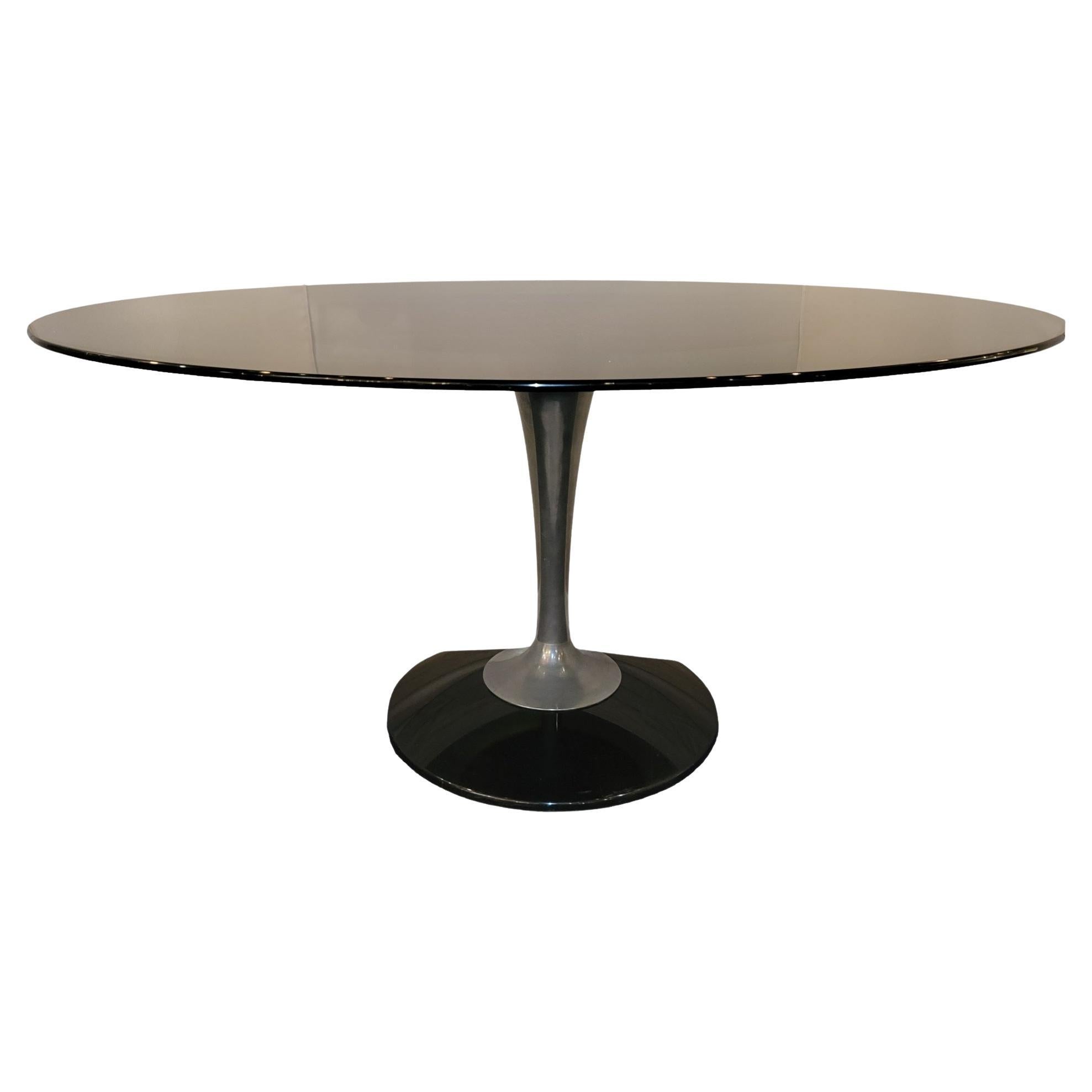 1980s Midcentury Glass and Metal Conference Table For Sale