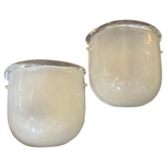 1980s Mid-Century Modern Barovier Style Murano Glass and Brass Wall Sconces
