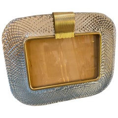 1980s Mid-Century Modern Brass and Murano Glass Picture Frame