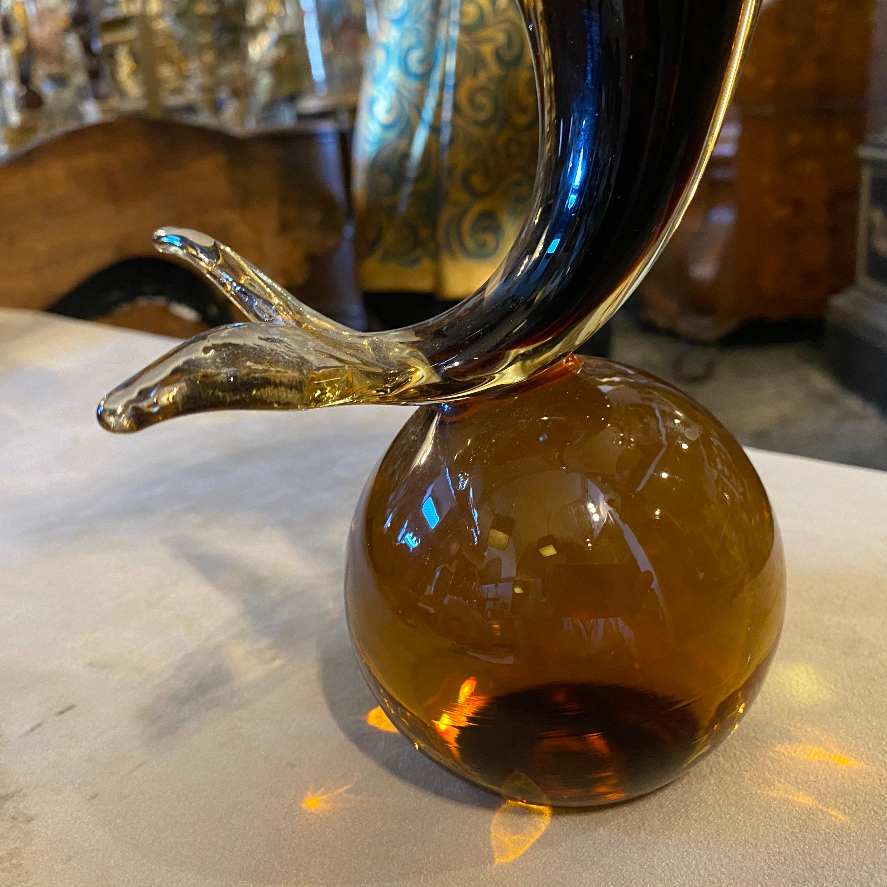 1980s Mid-Century Modern Brown Heavy Murano Glass Sculpture of a Dolphin 5