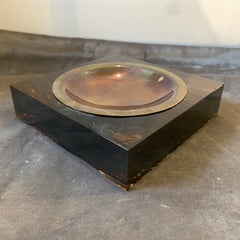 1980s Mid-Century Modern Brown Lucite and Brass Italian Square Ashtray