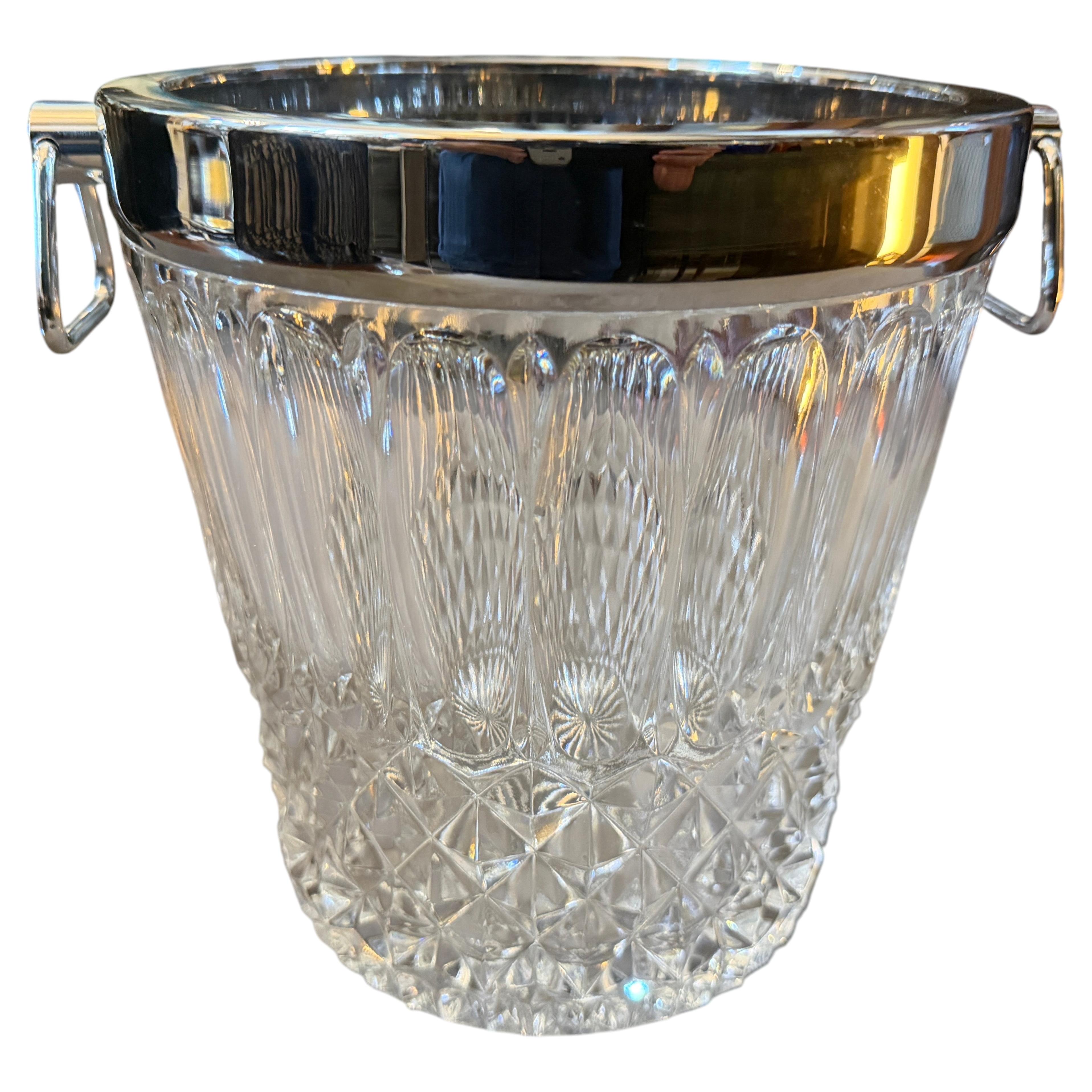 1980s Mid-Century Modern Cut Crystal and Chromed Metal French Wine Cooler