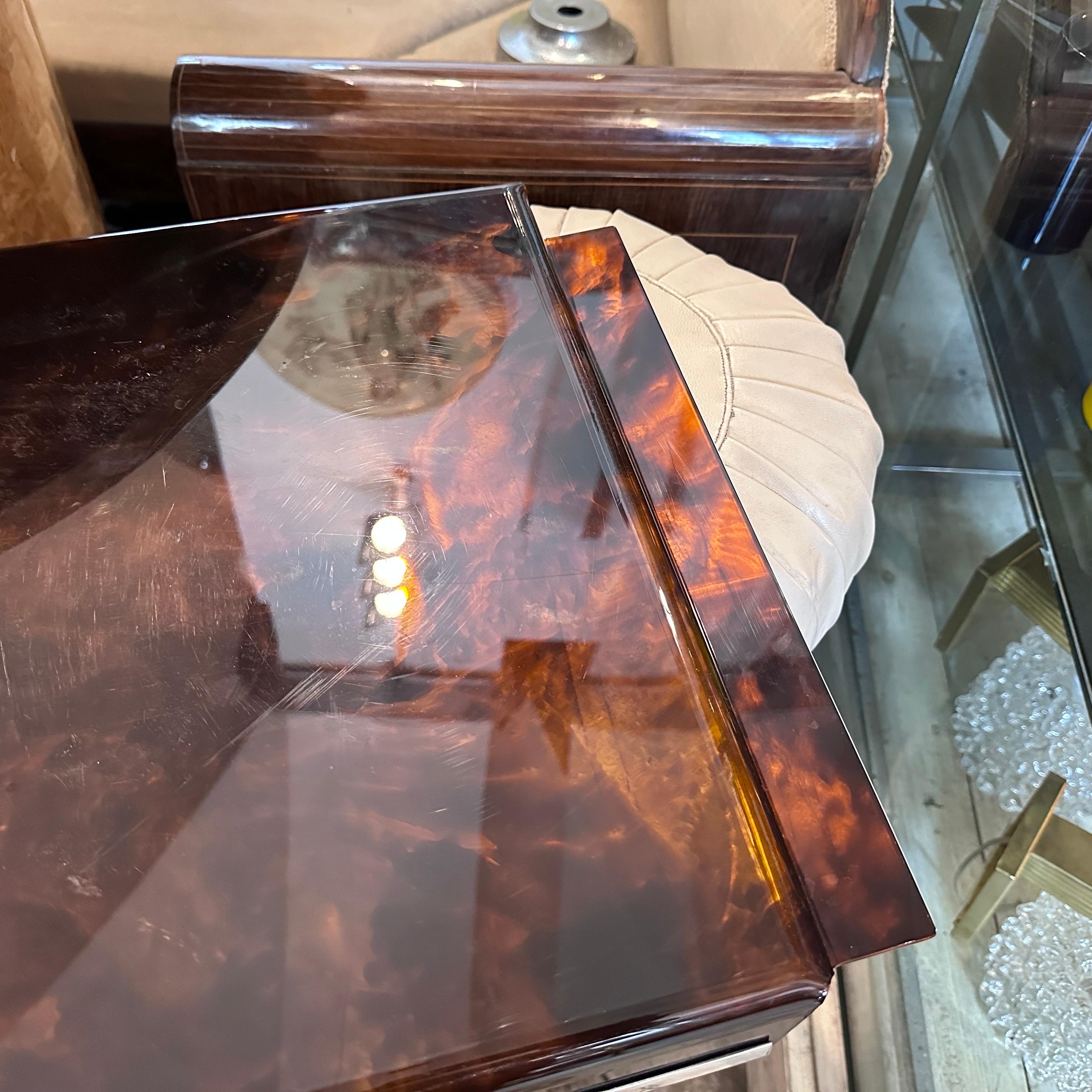 1980s Mid-Century Modern Fake Tortoise Lucite and Metal Rectangular Italian Tray 6
