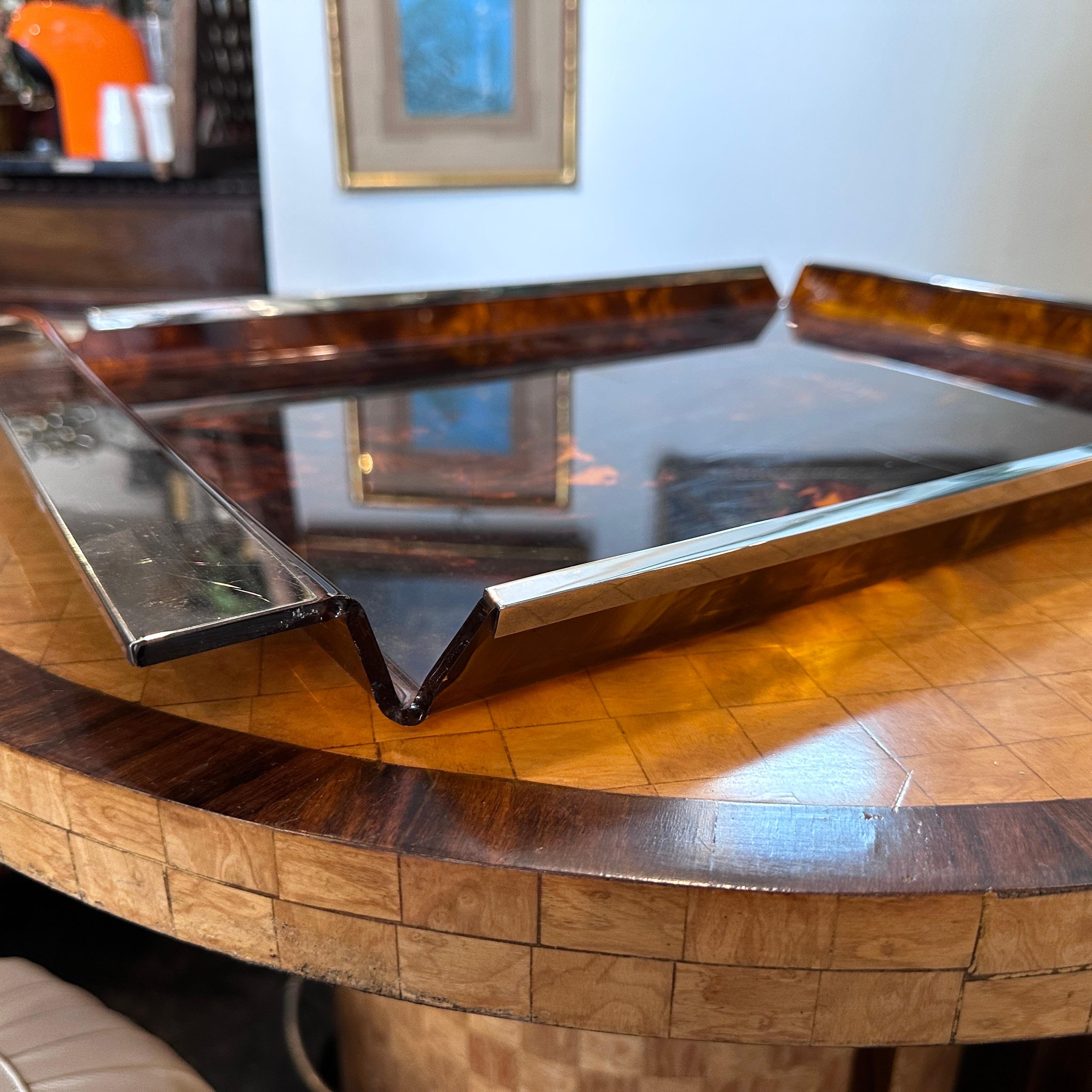 1980s Mid-Century Modern Fake Tortoise Lucite and Metal Rectangular Italian Tray 7
