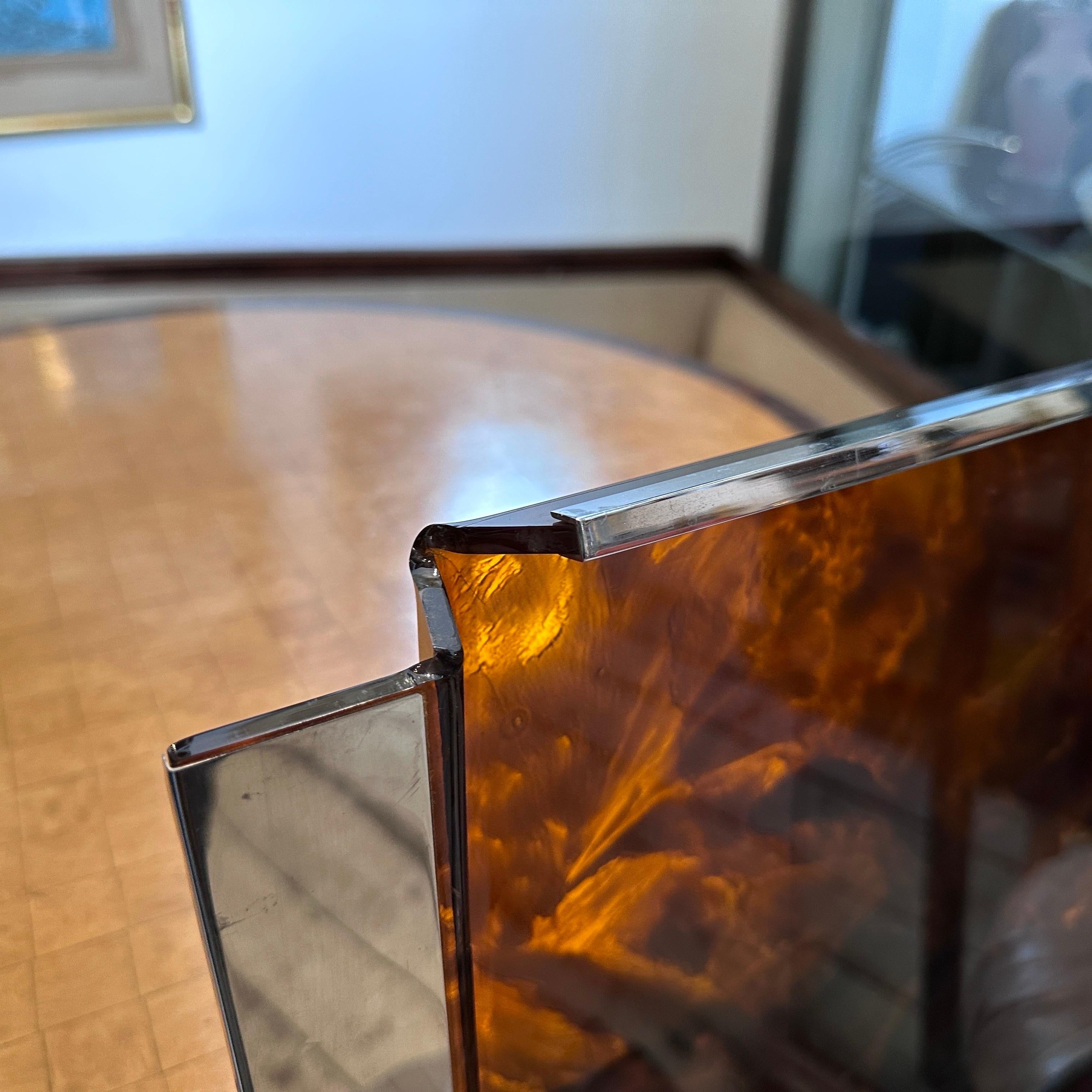 1980s Mid-Century Modern Fake Tortoise Lucite and Metal Rectangular Italian Tray 1