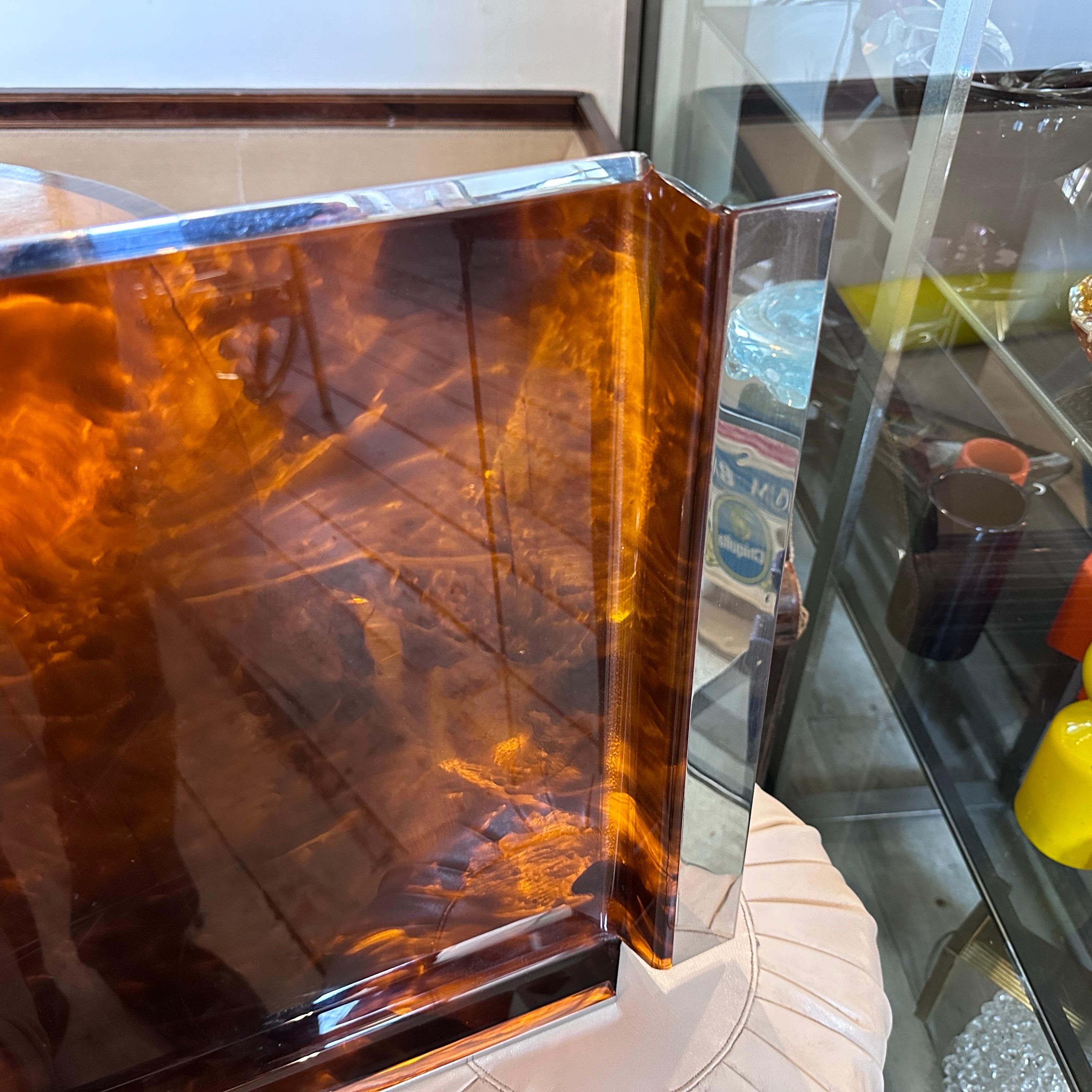 1980s Mid-Century Modern Fake Tortoise Lucite and Metal Rectangular Italian Tray 3