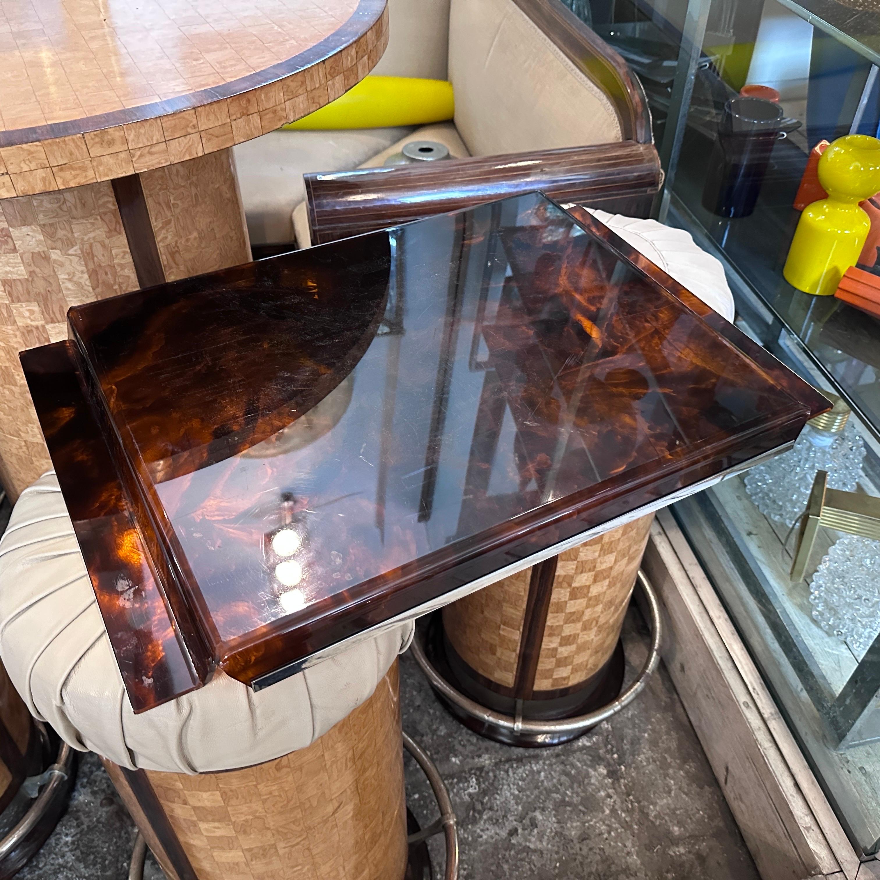 1980s Mid-Century Modern Fake Tortoise Lucite and Metal Rectangular Italian Tray 4