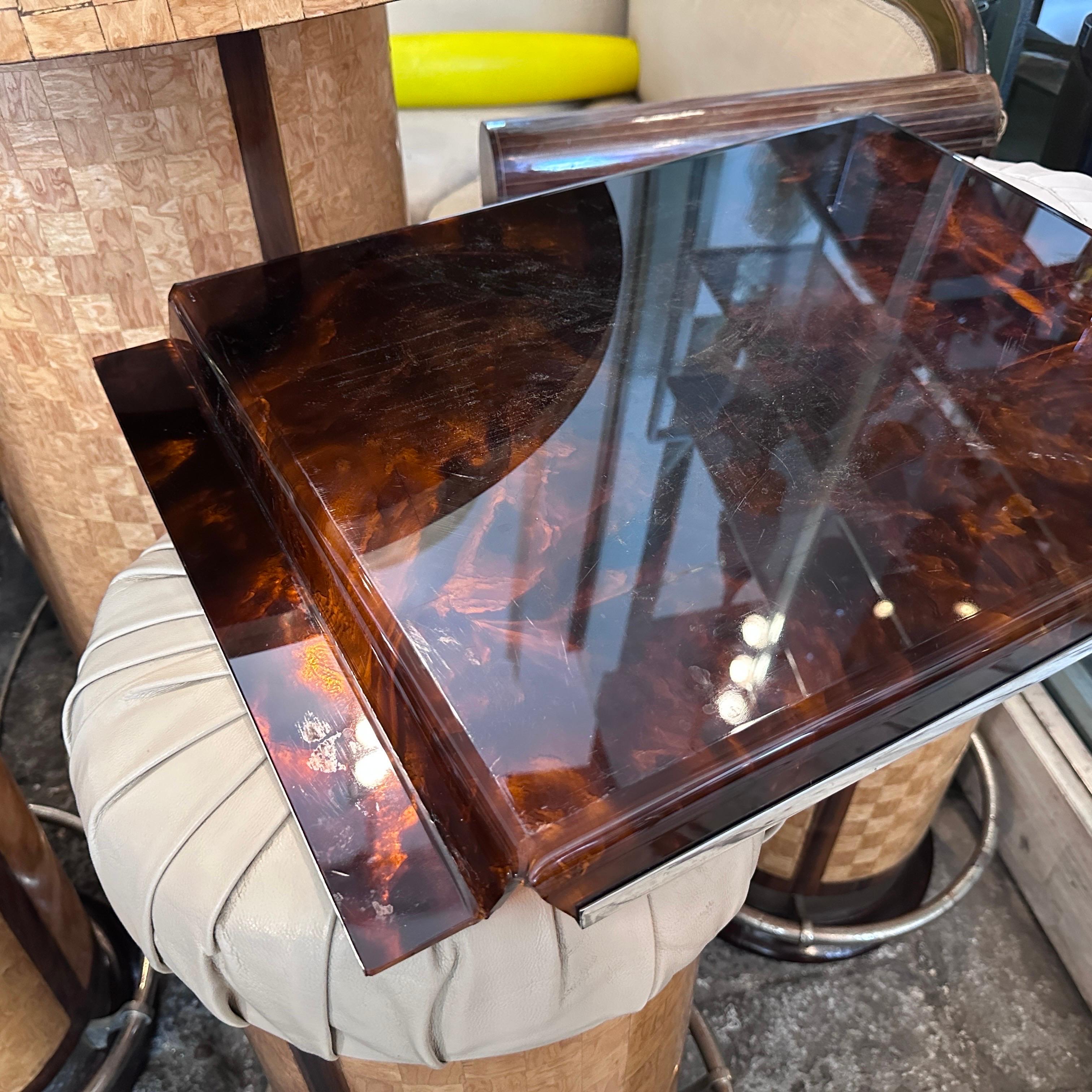 1980s Mid-Century Modern Fake Tortoise Lucite and Metal Rectangular Italian Tray 5