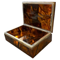 1980s Mid-Century Modern Fake Tortoise Lucite Italian Jewelry Box